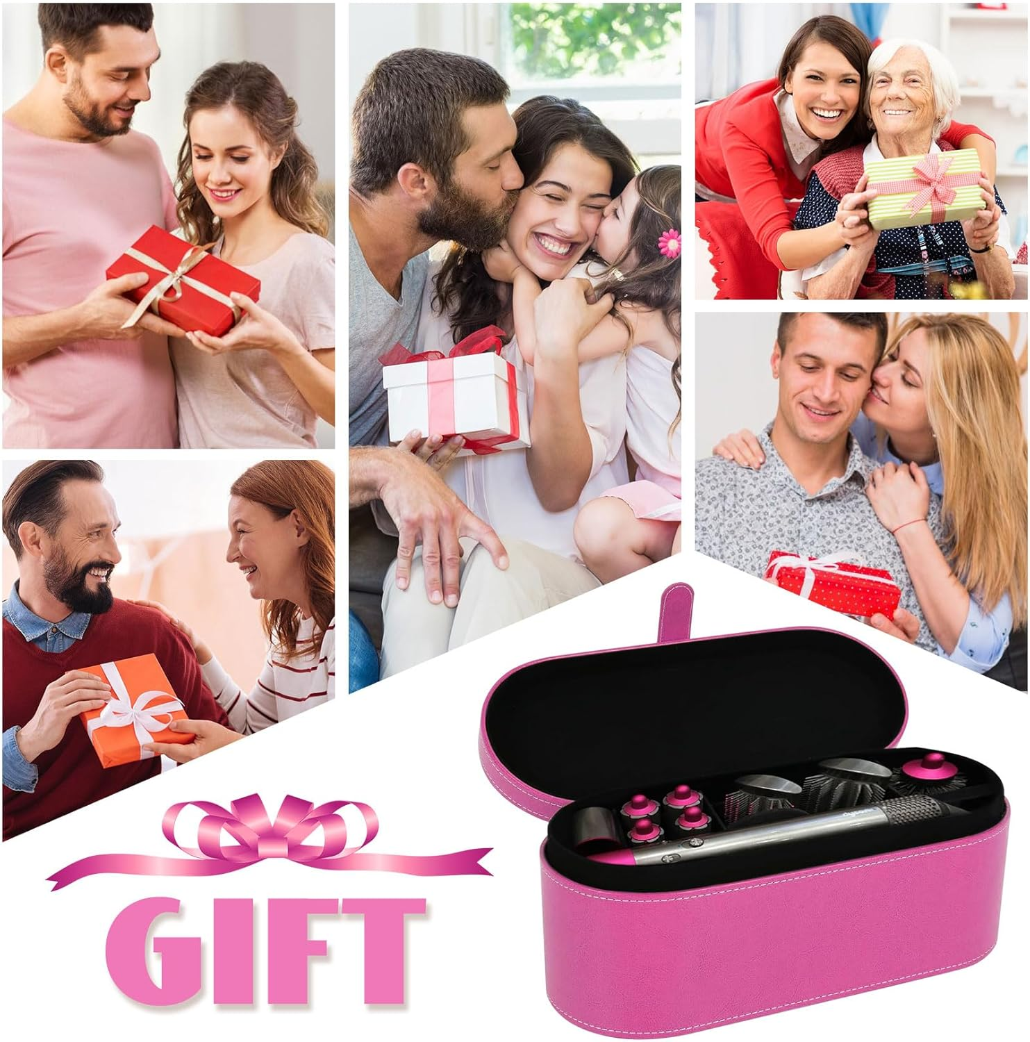 Hair Dryer Storage Bag, Portable Travel Bag for Hair Dryer, PU Leather, Hard Box, Storage Box for Dyson Supersonic Hair Dryer (Rose Red)