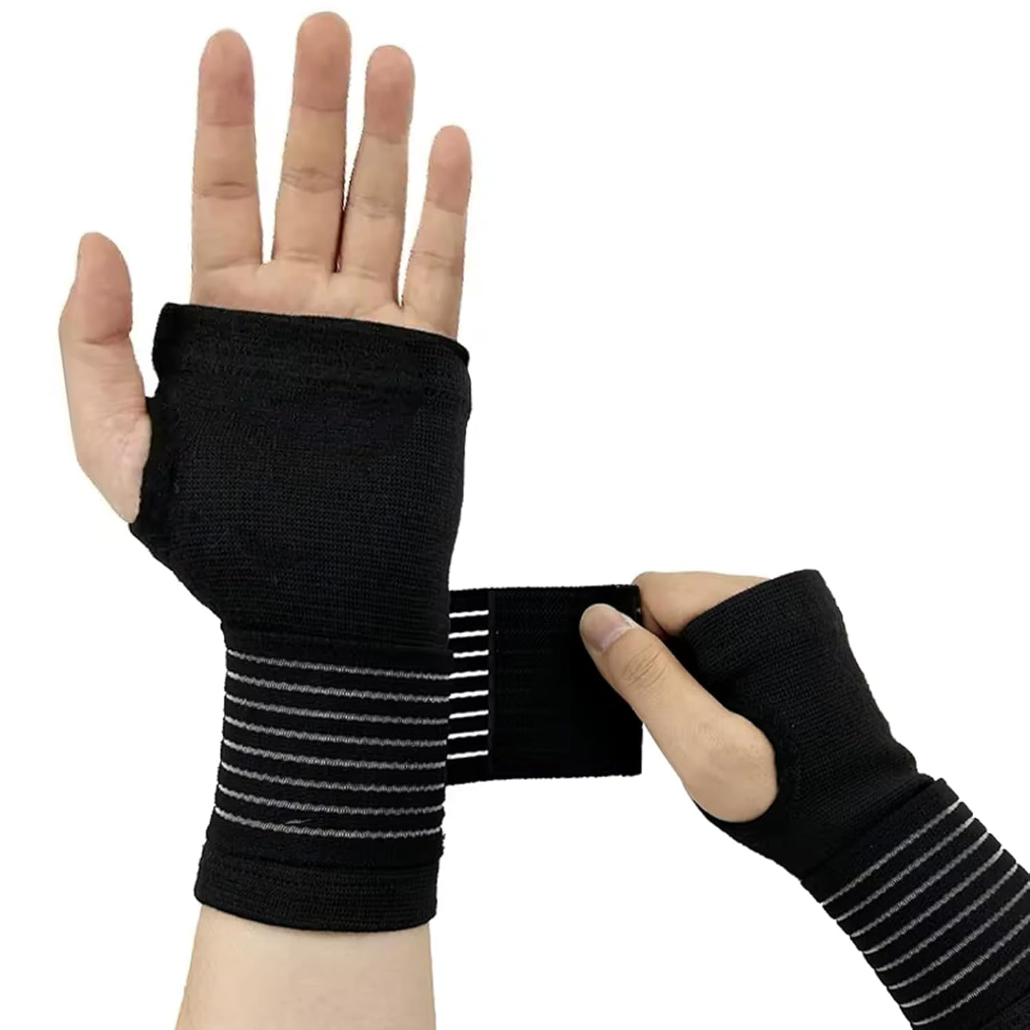 2 Pack Adjustable Compression Wrist Braces, Elastic Wrist Support with Strap for Pain Relief, Carpal Tunnel, Tendonitis, Arthritis, Sports, Fitness & Everyday Use(Black) image number 6