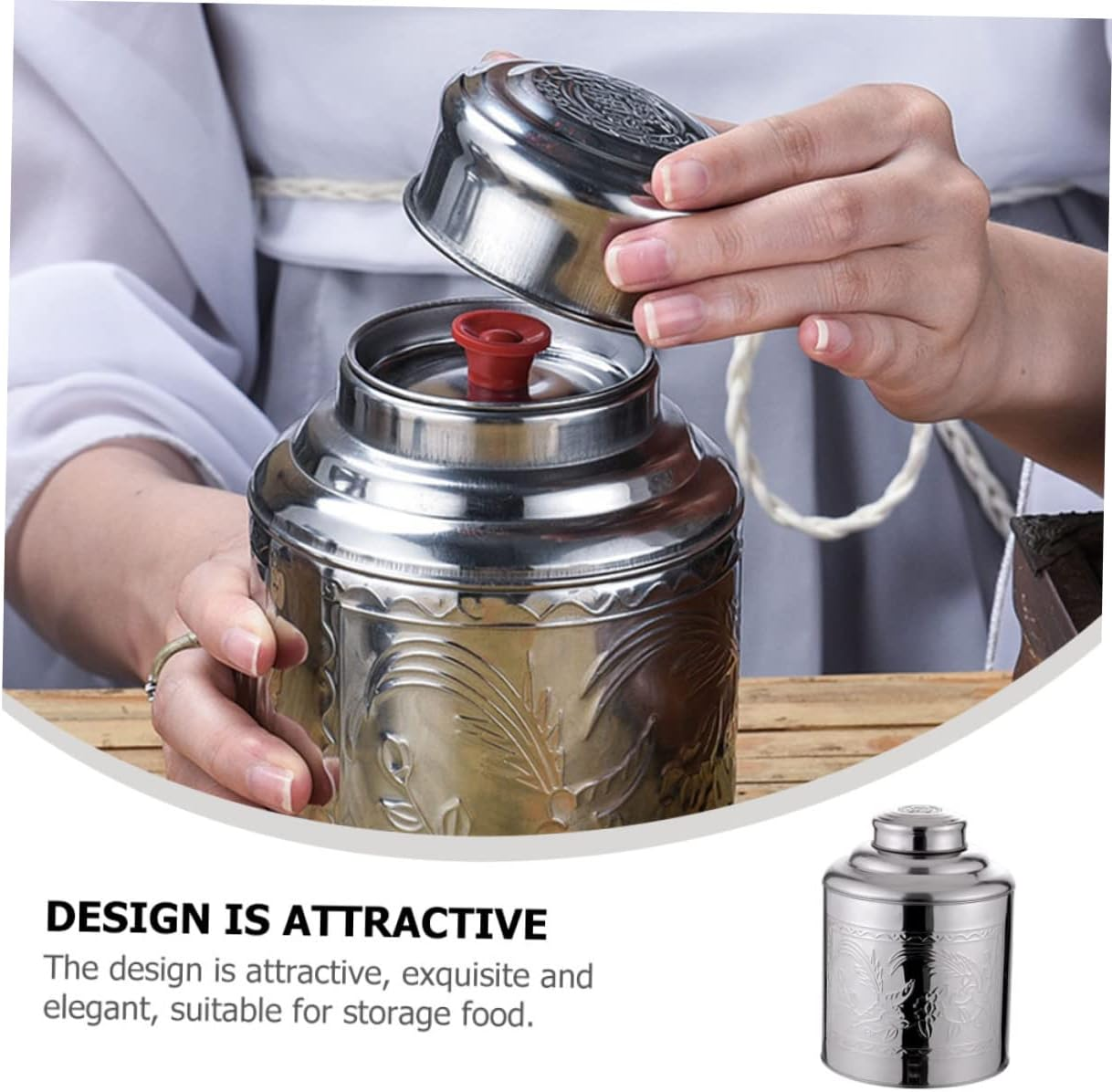 OKUMEYR Metal Tea Storage Container Sealed Tea Practical Food Containers Home Office image number 6