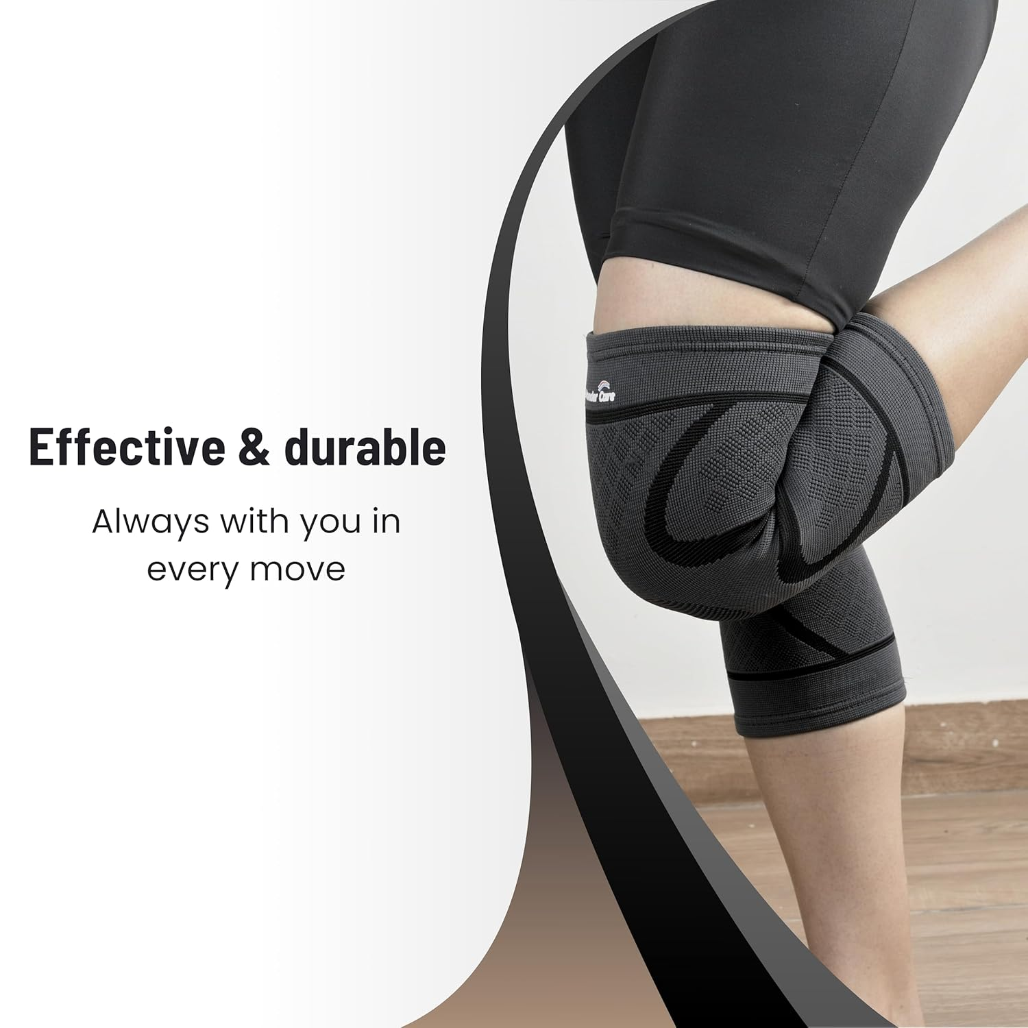 Wonder Care Pack of 2 Knee Sleeve Compression Knee Brace for Men and Women Knee Support Running Workout Gym Hiking Sports Running Gym (Grey-Black-S) image number 5