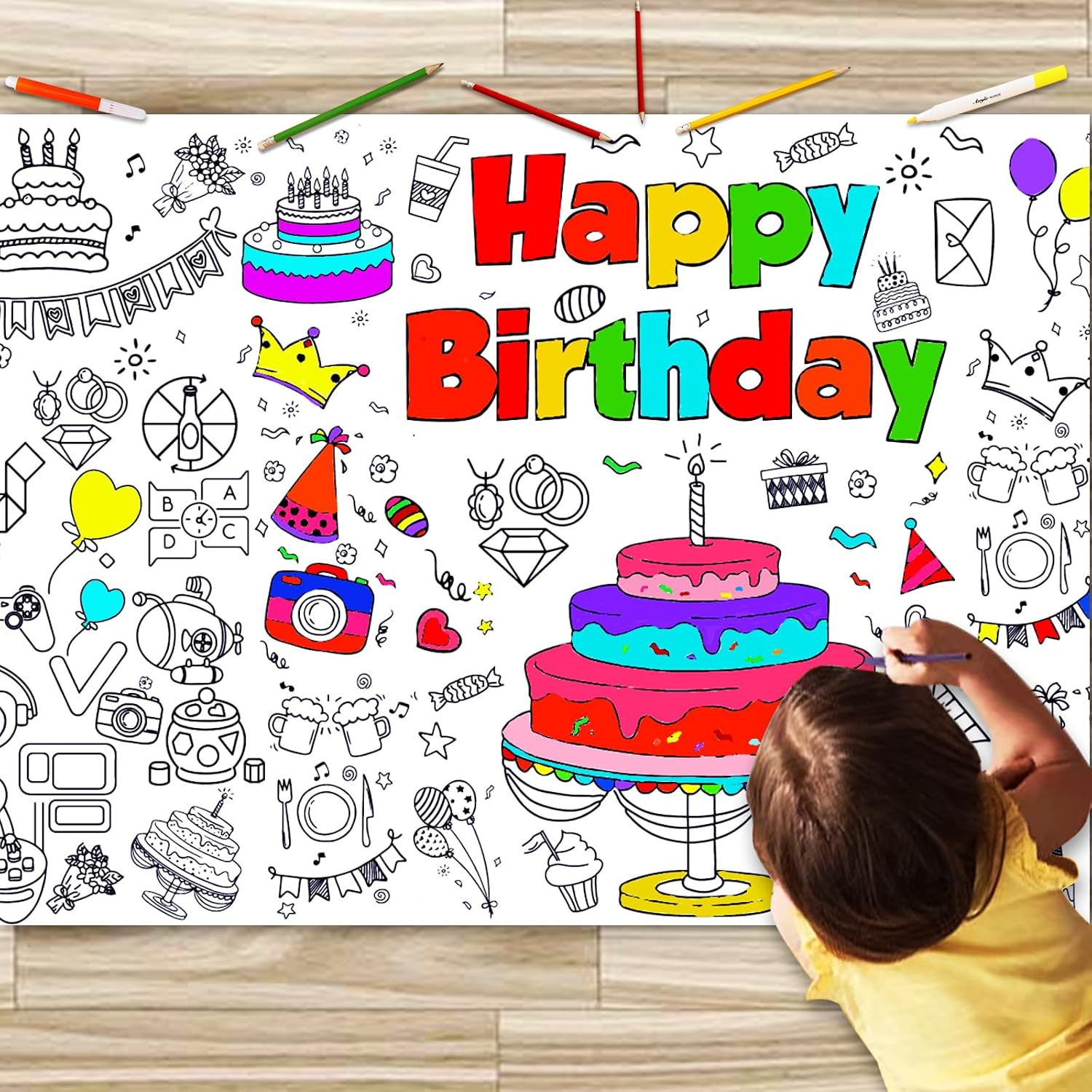 JUNQIU Unicorn Coloring Table Cloth for Kids, 72 * 31Inch Giant Coloring Poster for Unicorn Birthday Decorations/Party Games/Birthday Activities/Crafts/Coloring Paper Roll