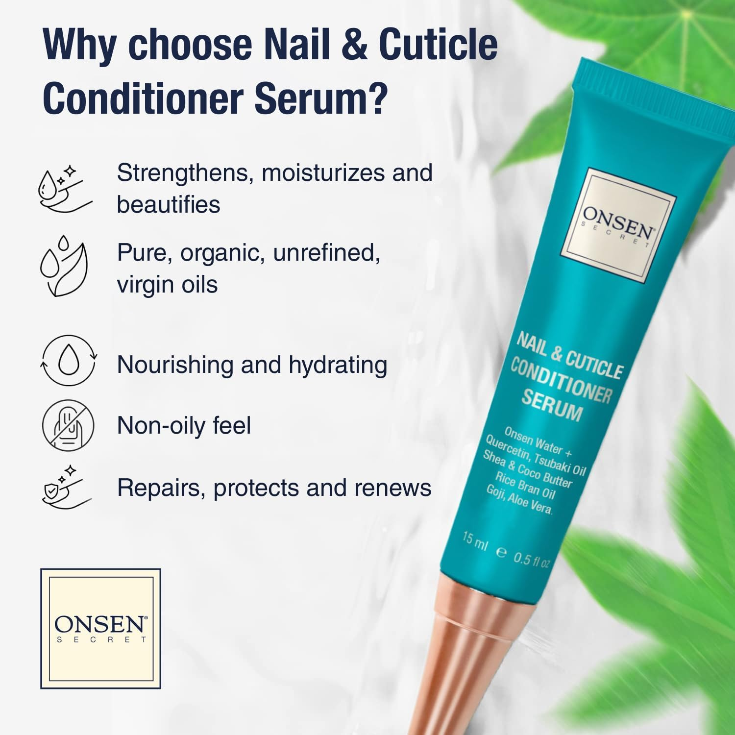 Onsen Secret Nail Reboot Duo - Treatment for Damaged Nails - Natural Nail Care & Cuticle Repair - Visible Results for Perfect Nails, Cuticle Conditioner Cream 15Ml & Nail Reboot Oil 10Ml image number 5
