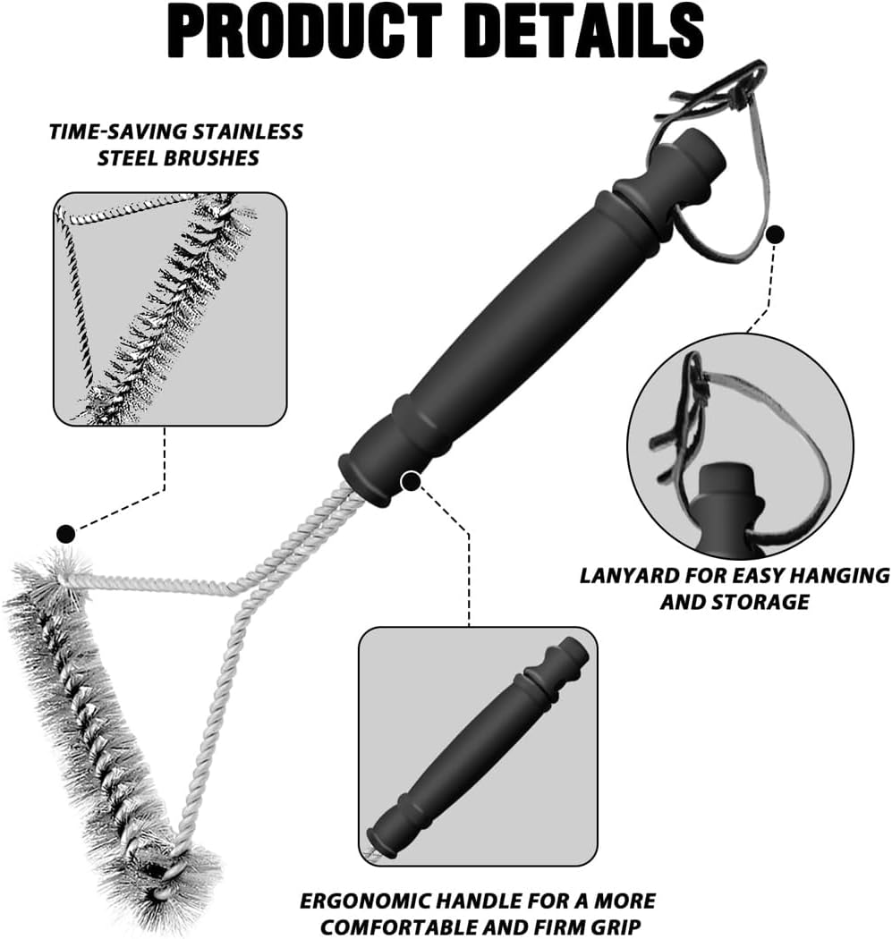 Idopick 2 Pcs BBQ Grill Brush, Stainless Steel Wire Barbecue Cleaning Brush with Plastic Handle for Grill Cooking Grates, Racks Burners, Char-Broil, Weber, Porcelain image number 6