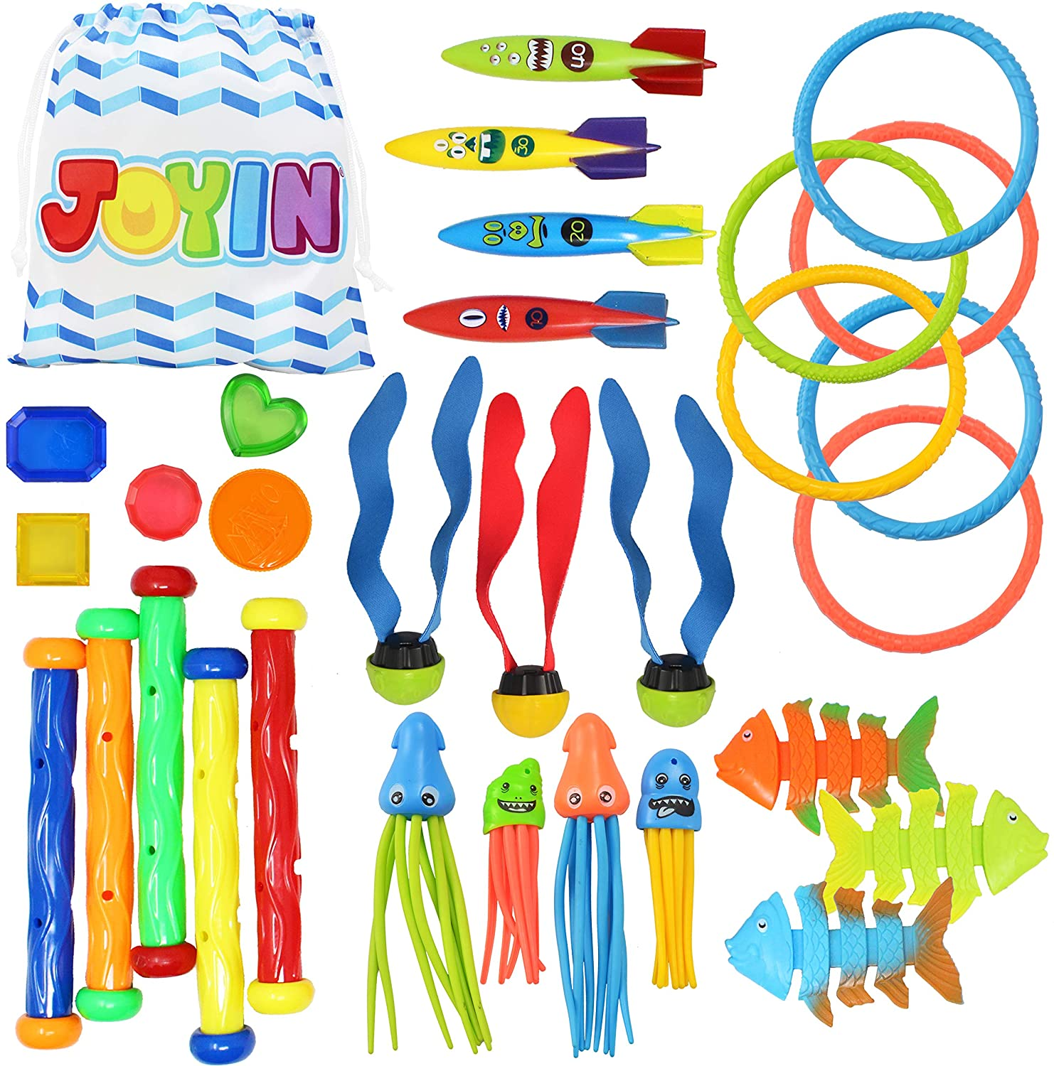 JOYIN 30 Pcs Diving Pool Toys for Kids Ages 3-12 Jumbo Set with Storage Bag Pool Games Summer Swim Water Fishtoys image number 4
