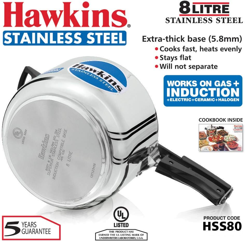 Hawkins Stainless Steel Induction Compatible Pressure Cooker, 8 Litre Capacity, Silver image number 5