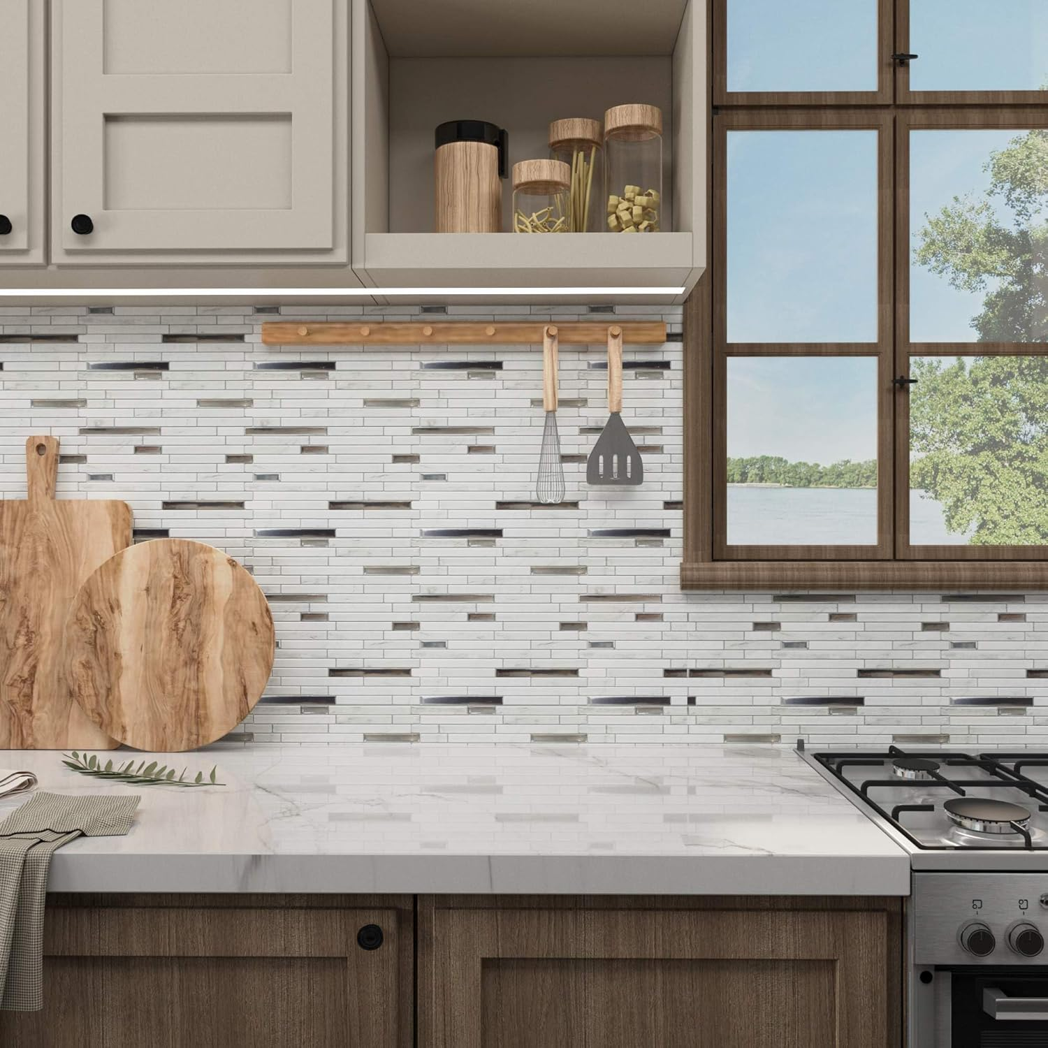 Tile 10 Sheets Peel and Stick Tiles Backsplash, 12"X12" Light Color Stick on Wall Tiles