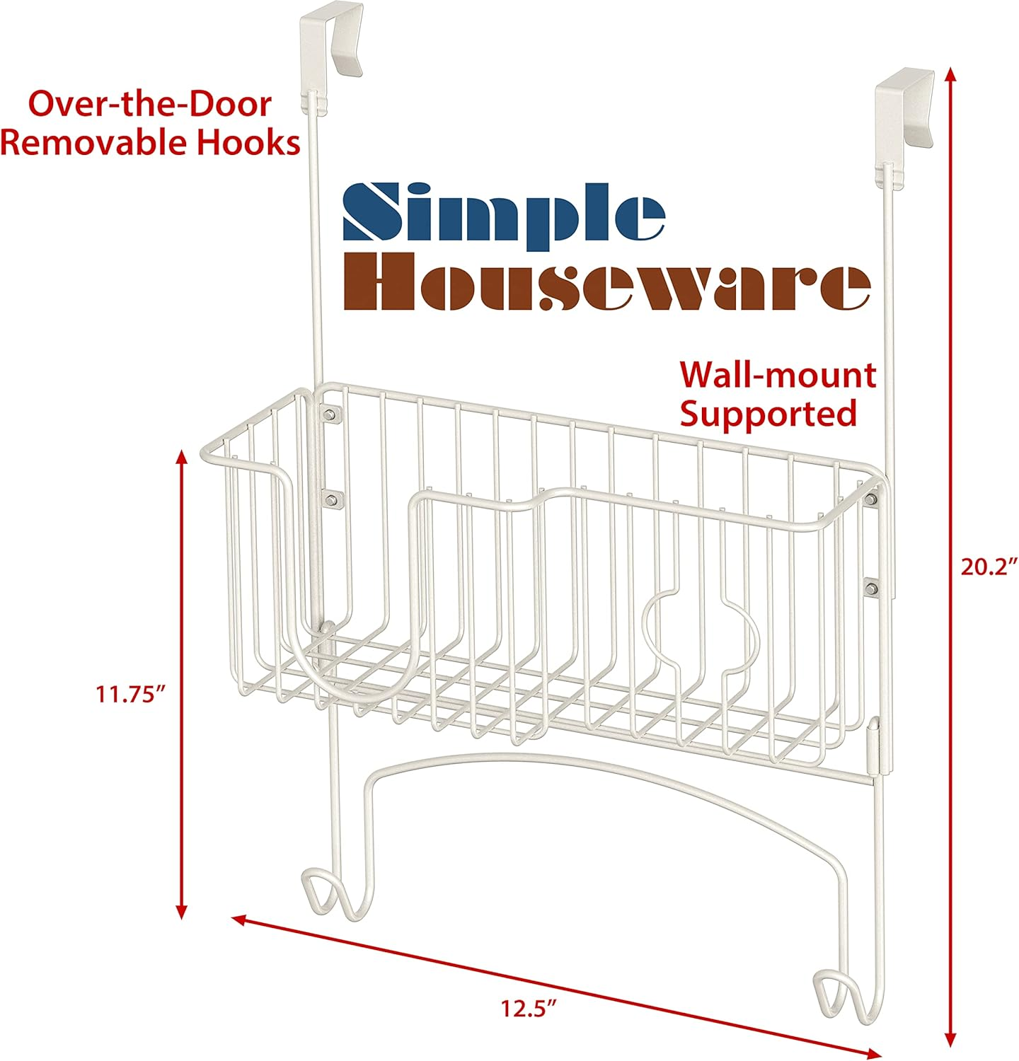 Simple Houseware Wall Mount Ironing Board Holder over the Door Hanger, White image number 3
