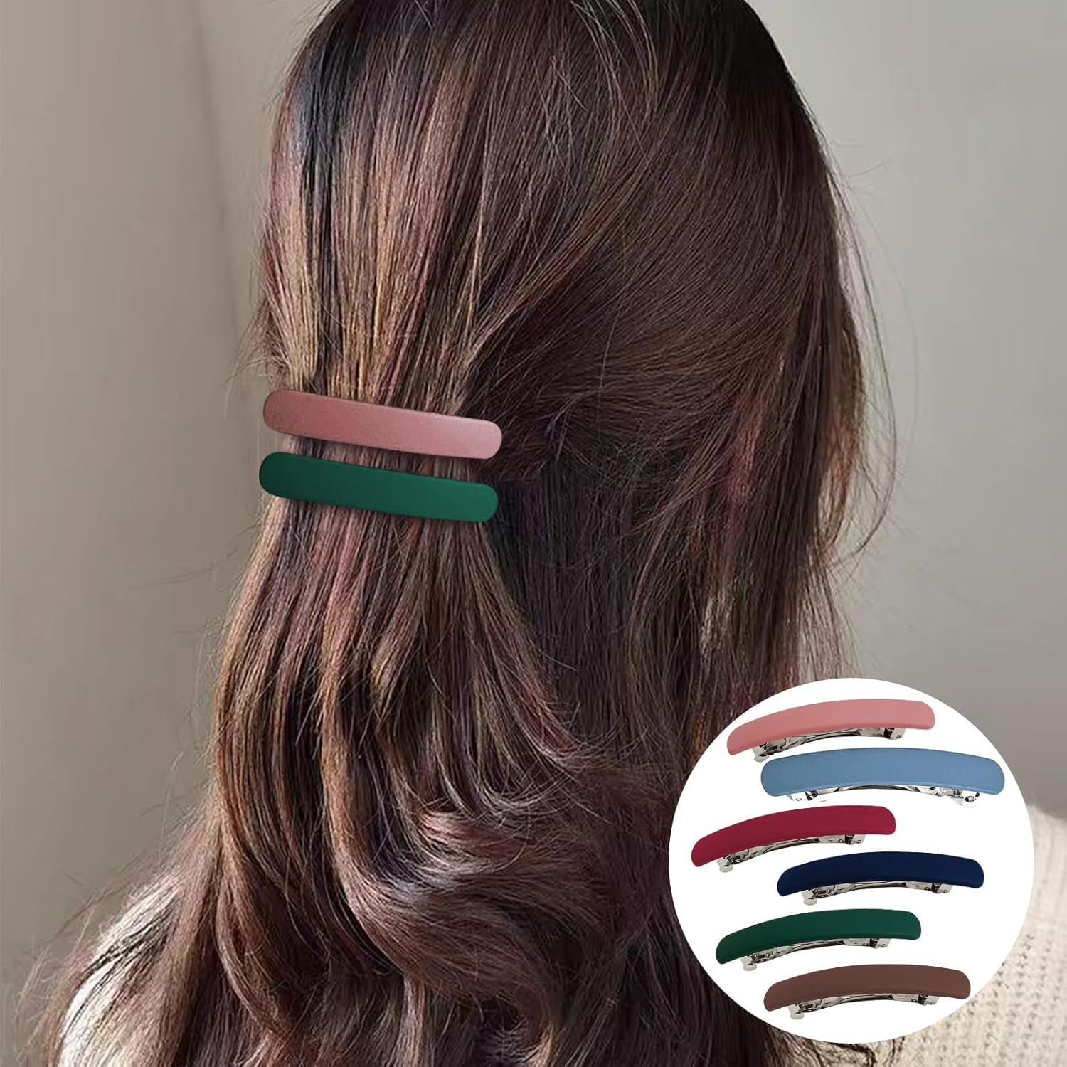 Hair Slides Hair Barrettes for Women,6 Pcs French Hair Clipscolored Hair Barrettes Flat Hair Barrettes Automatic Barrette Hair Clips for Women Thick Fine Hair image number 6
