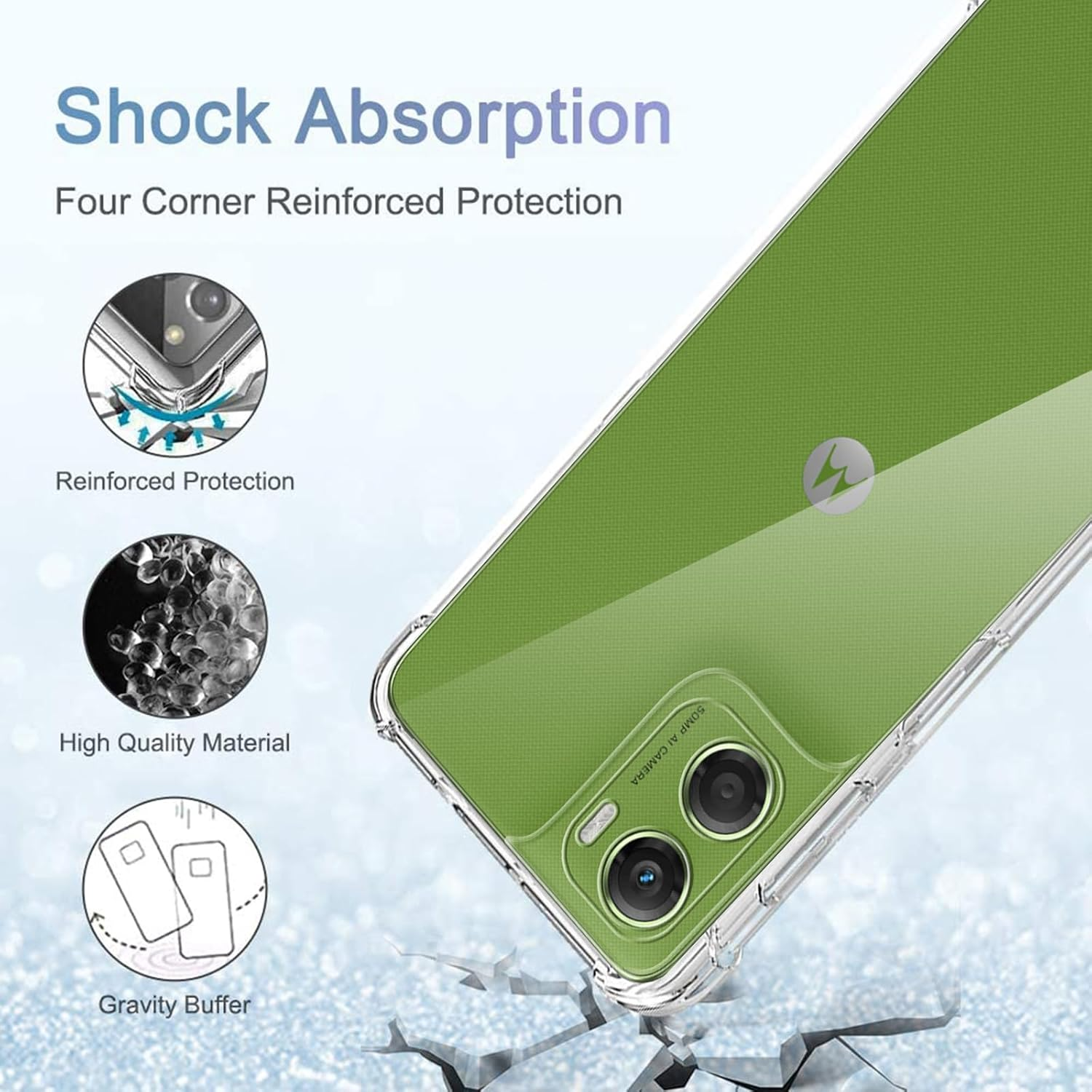 Case for Motorola Moto G06 + 2 Pack Screen Protector, ELECTRO-WEIDEWORLD Ultra-Clear Anti-Scratch Soft TPU Case Cover for Motorola Moto G06, Shockproof Phone Case with Bumper Protection, Clear image number 4