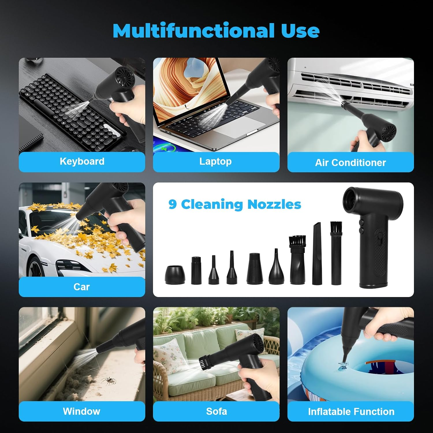 Kozyone Compressed Air Duster, 130000RPM Electric Air Duster with LED Lighting,Rechargeable Air Blowe for PC, Keyboard, Car, Outdoor image number 5