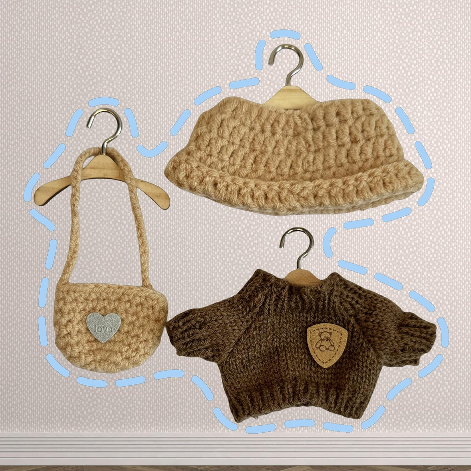 3-Piece Handcrafted Crochet Doll Clothes - Compatible with Labubu 5.91-6.7Inch (15-17Cm) Dolls as Accessories, Premium Dolls Outfit with Accessories, Hand Crocheted Hat, Sweaters, Bag image number 3