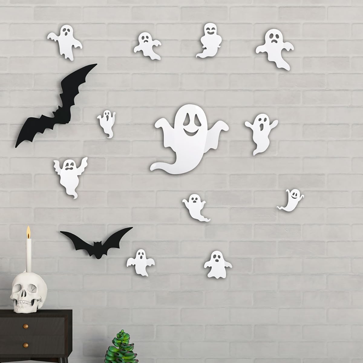 24Pcs Halloween Ghost Wall Decor 3D Ghost Stickers Decor Reusable Cute Halloween Decor Self-Adhesive White Ghost Wall Decorations for Gothic Window Door Wall Room Closet Halloween Home Decor Stickers image number 3