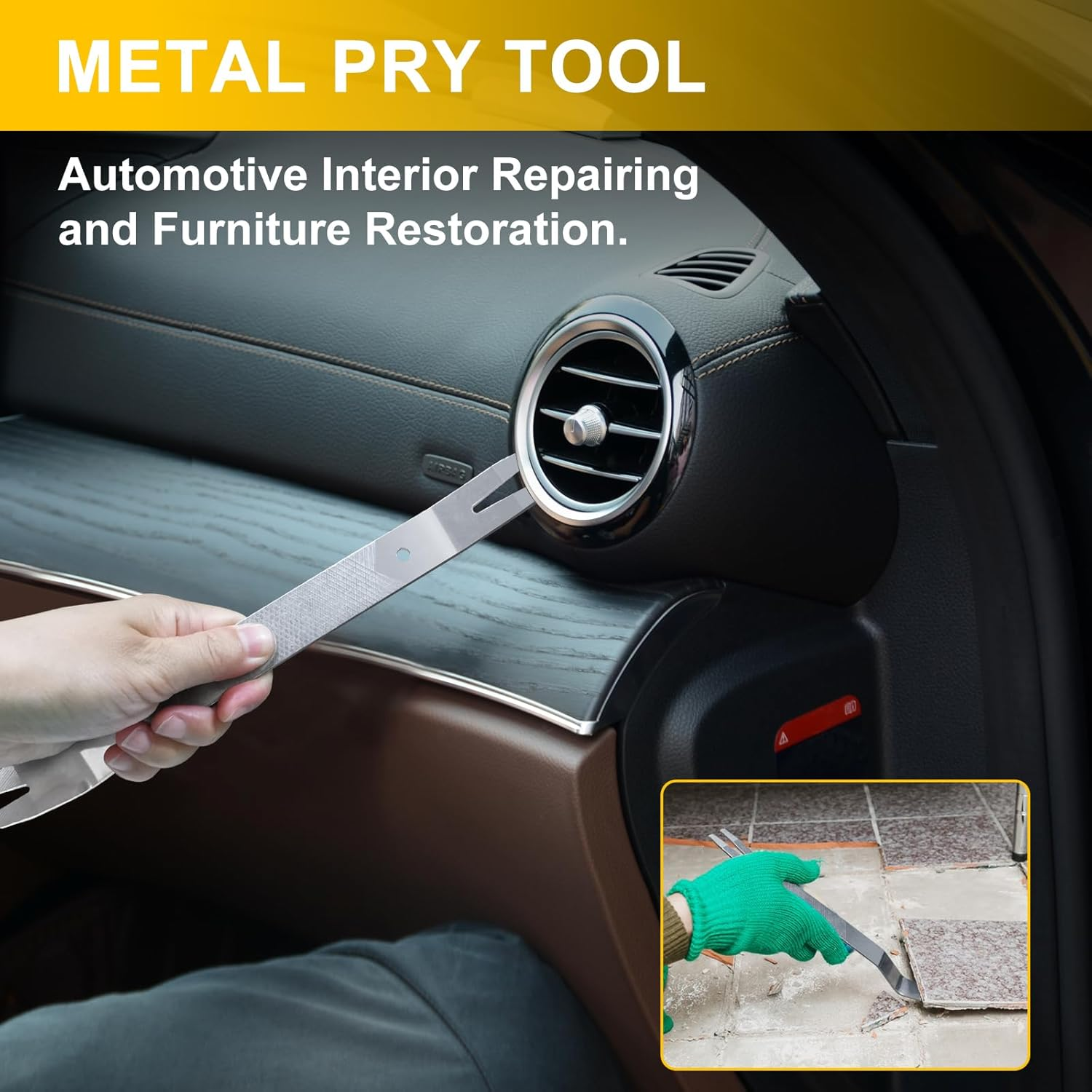 5 PCS Nylon Auto Trim Removal Tool Kit 1 Pc Metal Pry Tool, Door Panel Removal Tool Fastener Remover for Car Dash Radio Audio, Yellow image number 4