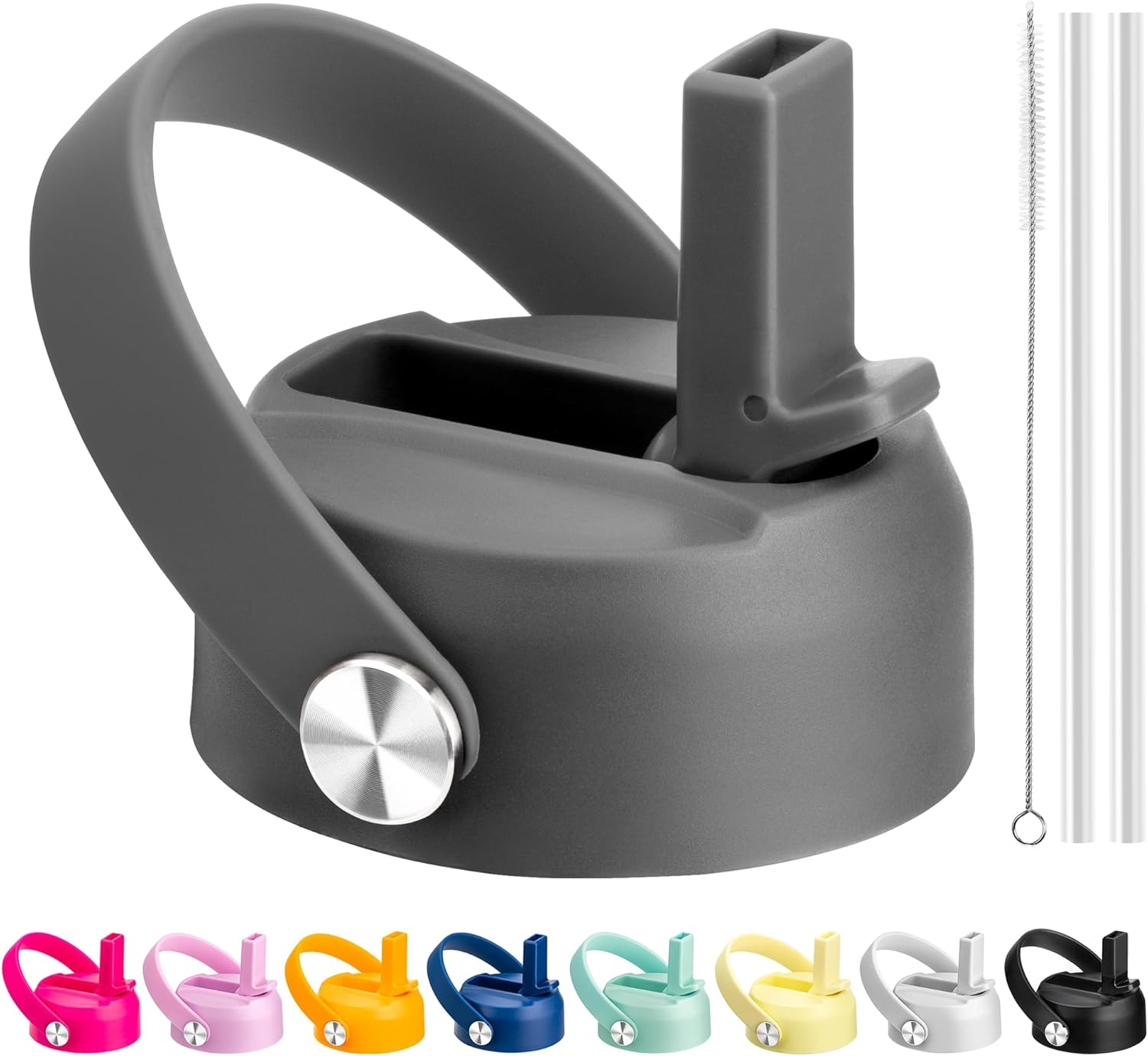 Straw Lid for Hydroflask, Replacement Lids with Straw for Hydroflask 12 16 18 20 32 40 64Oz Wide Mouth Water Bottles, Straw Cap with Flexible Handle for Hydro Flask(White)