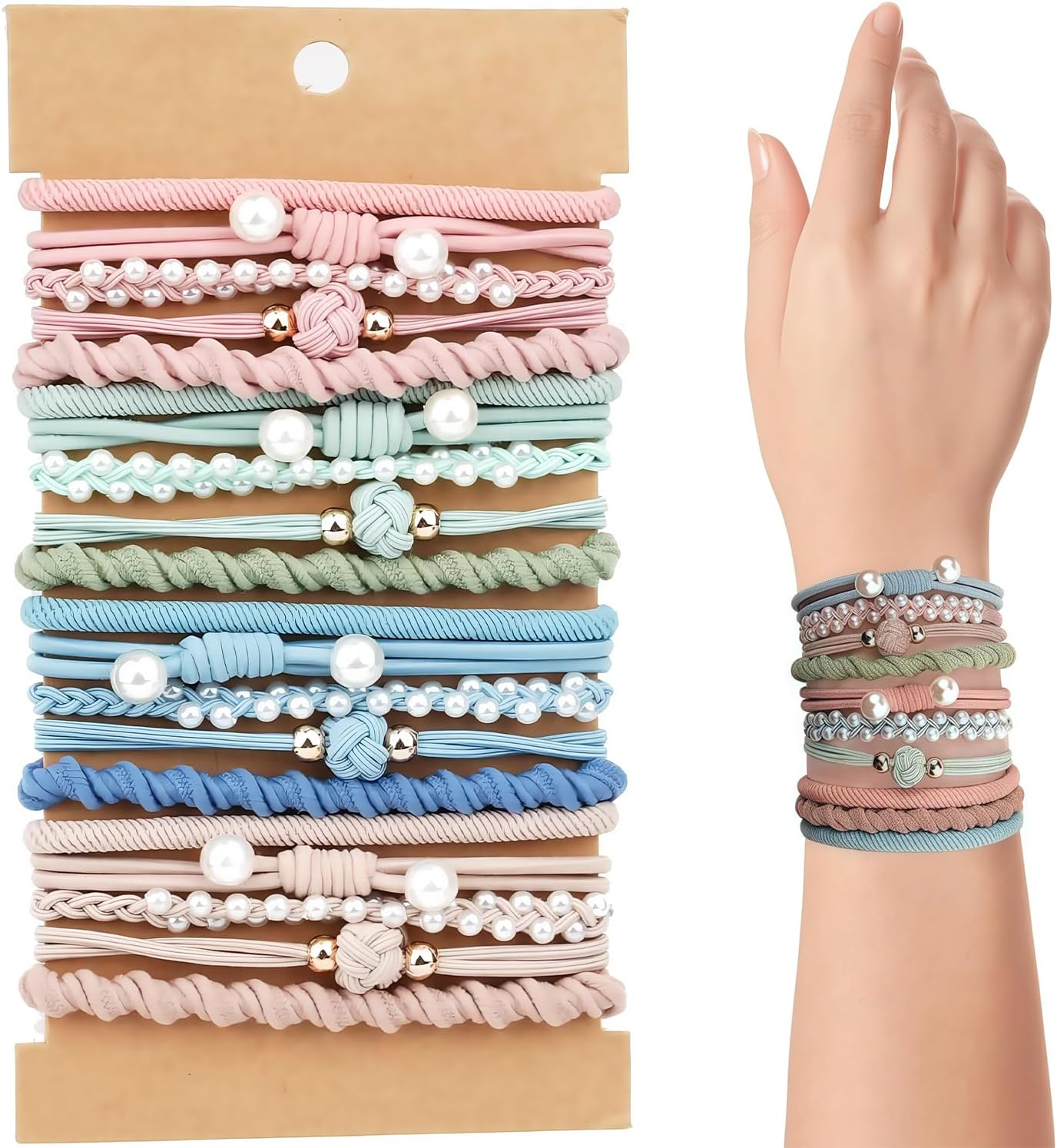 Pack of 20 Boho Hair Bobbles for Women, Braided Hair Scrunchies with Beads, Cute Ponytail Holders for Women, Girls, Thick Thin Hair, Boho Hair Scrunchie Bracelets image number 5