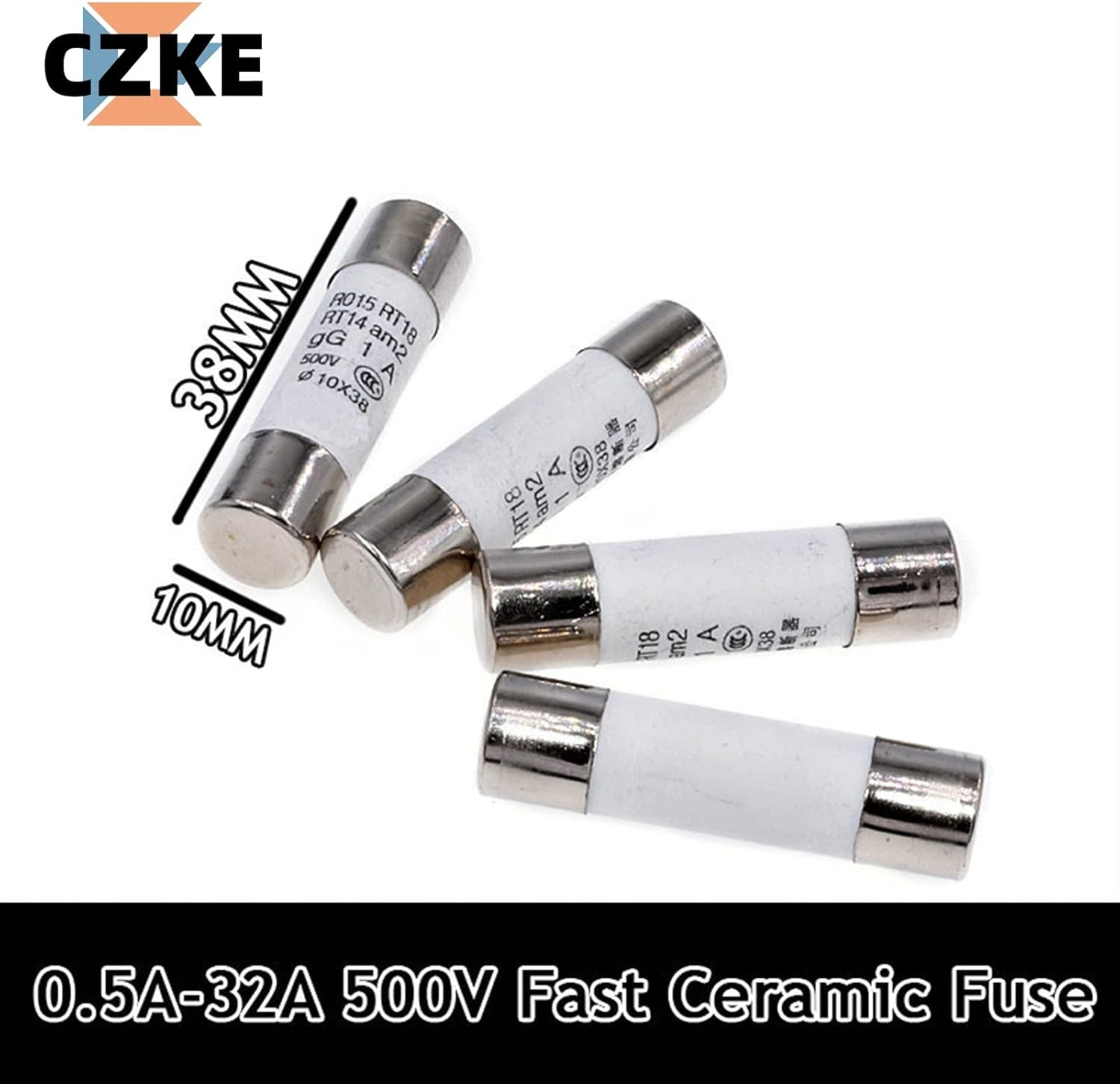 GUMMMY 5Pcs 10 * 38 Fast Blow Ceramic Fuse 10X38Mm Fuse 500V 0.5A 1A 2A 4A 5A 6A 8A 10A 16A 20A 32A RO15 RT18 RT14 (Size : 32A) image number 3