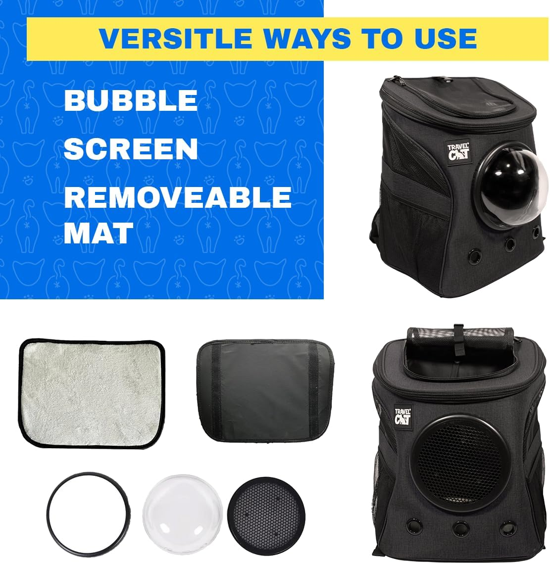 Fat Cat Backpack Carrier - Airline Approved Cat Carrier with Space Capsule Bubble for for Small Cats, Kitten - Premium Charcoal Cat Carrier Backpack for Outdoor, Travel, Hiking, Pet Supplies image number 3