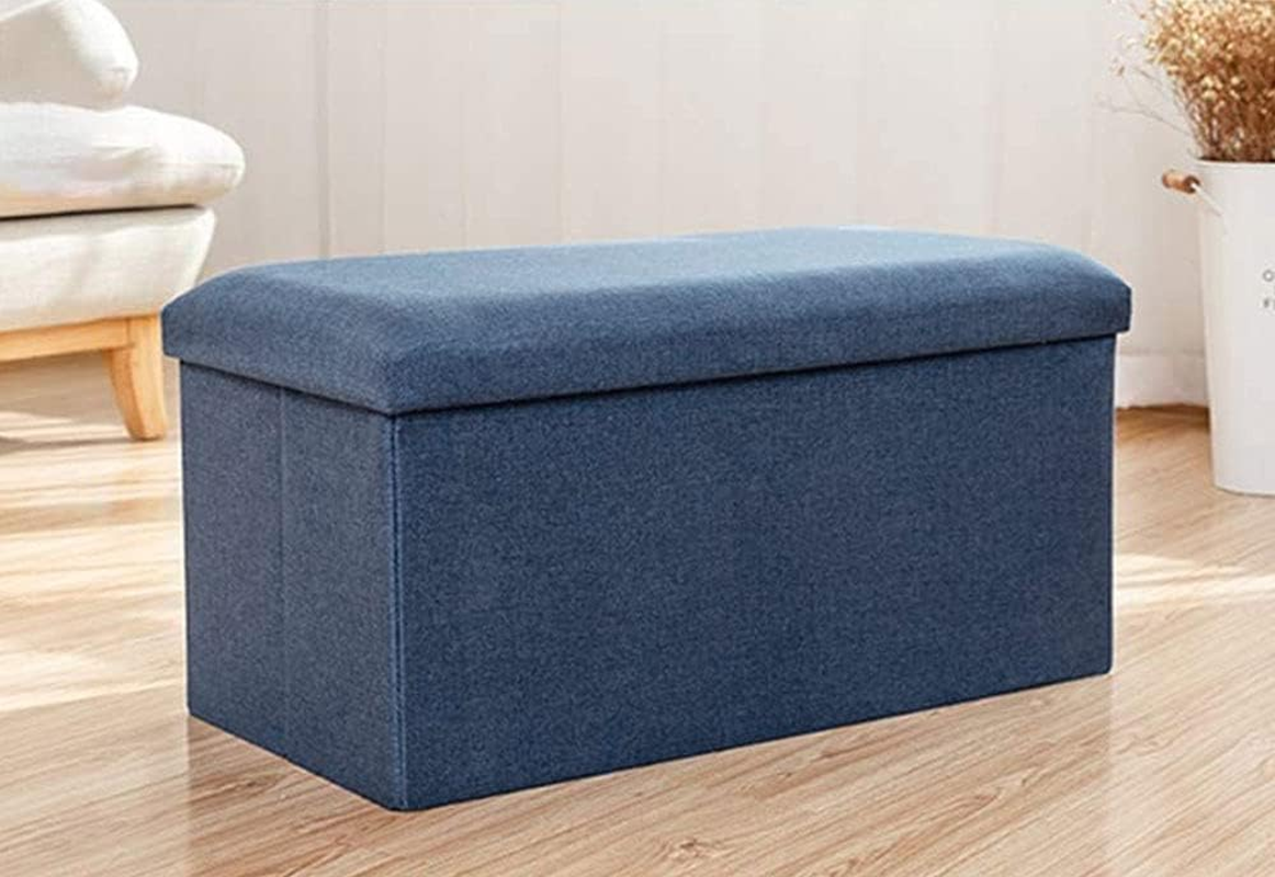 Folding Storage Ottoman Bench, 110L Oversized Savings Storage Bench for Bedroom and Hallway, Versatile Space-Saving Storage Box with Storage Chest Footrest Padded Seat (Deep Blue) image number 1