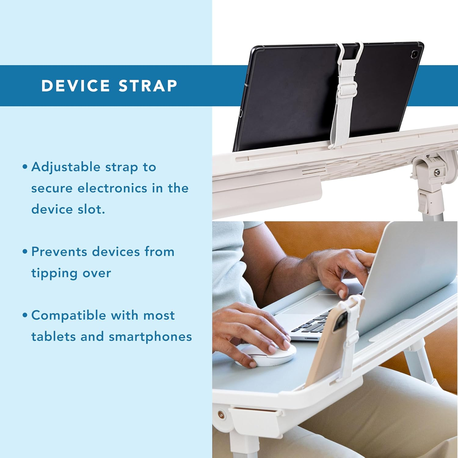 LAPGEAR Easy Tilt Leather Laptop Bed Desk with Adjustable Legs, Wrist Rest, Media Slot, and Built-In Storage - Gray - Fits up to 17 Inch Laptops - Style No. 78505 - Black image number 6