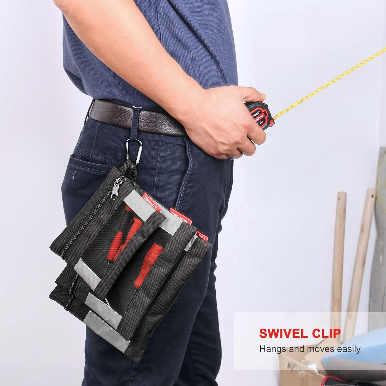 HAUTMEC 3 Pieces Small Tool Pouch, Multi Function Zippered Tool Poly Bag with Mesh Window, Heavy-Duty Clip Organizer HT0126-TB image number 1