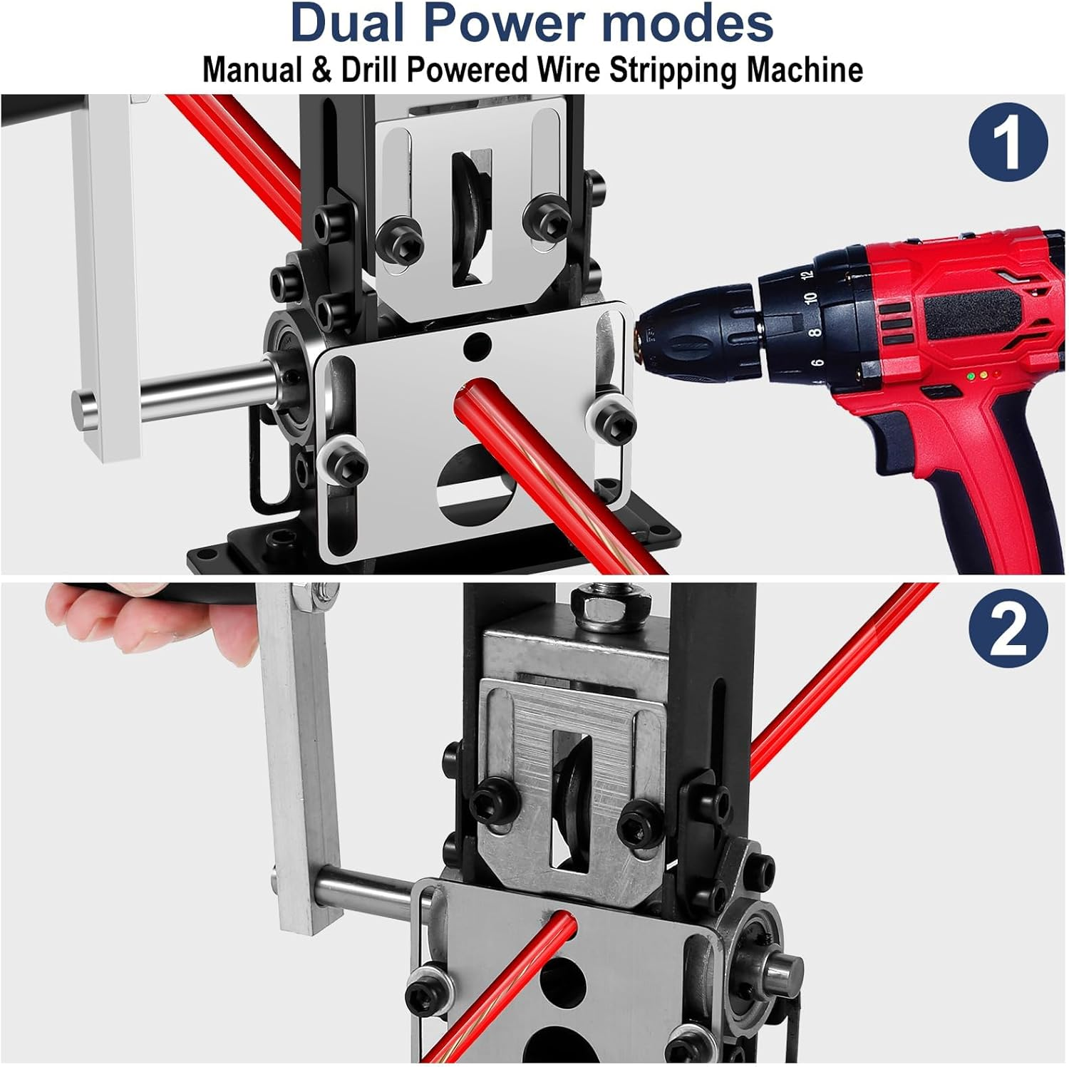 Manual Wire Stripper Machine, 1.5Mm-25Mm Scrap Copper Wire Stripping Machine with Hand Crank or Drill Powered, Copper Wire Peeler Machine, Portable Aluminum Frame Wire Peeler image number 3