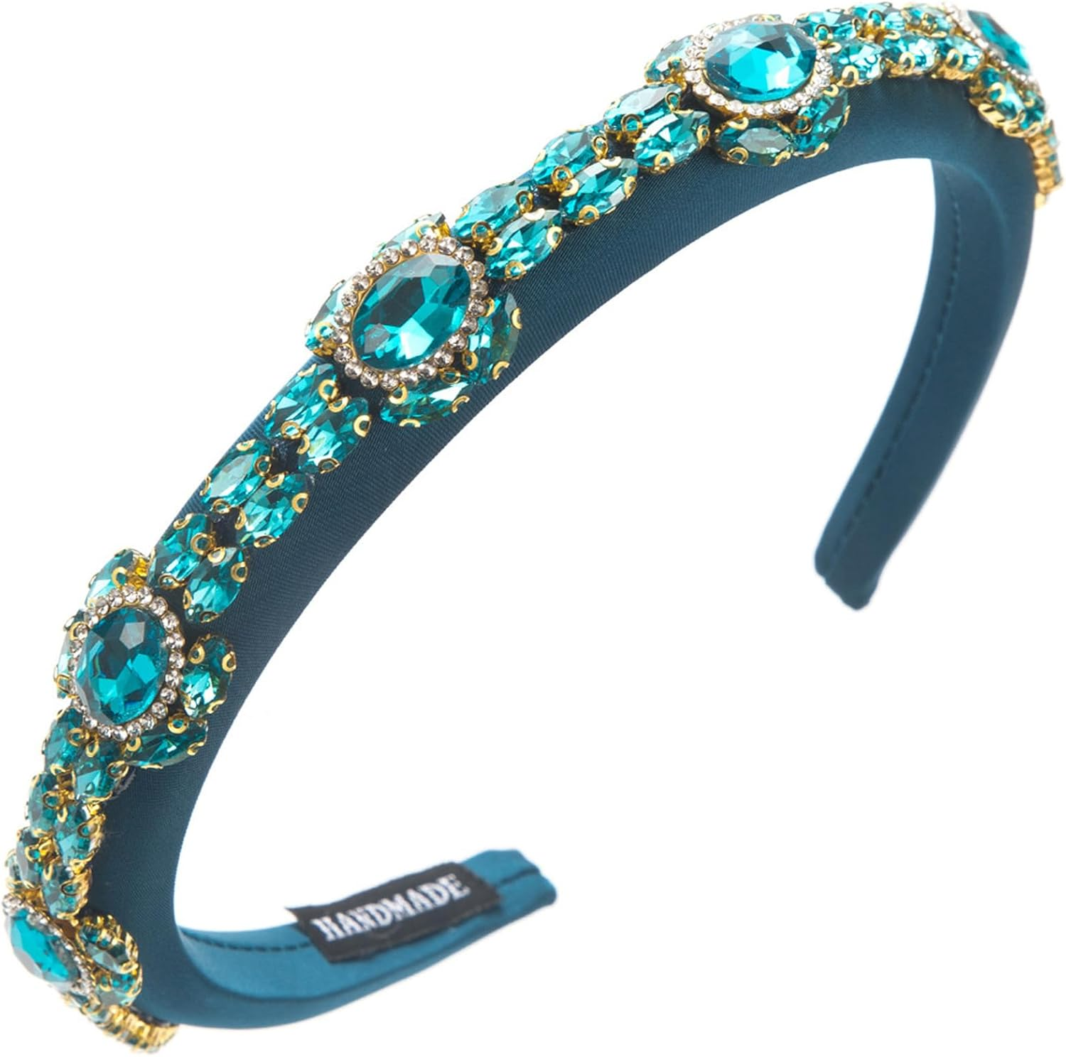 TRADERPLUS Rhinestone Padded Headband Baroque Crystal Embellished Hairbands Party Wedding Headband Handmade Gorgeous Hair Accessories (Blue, One Size)