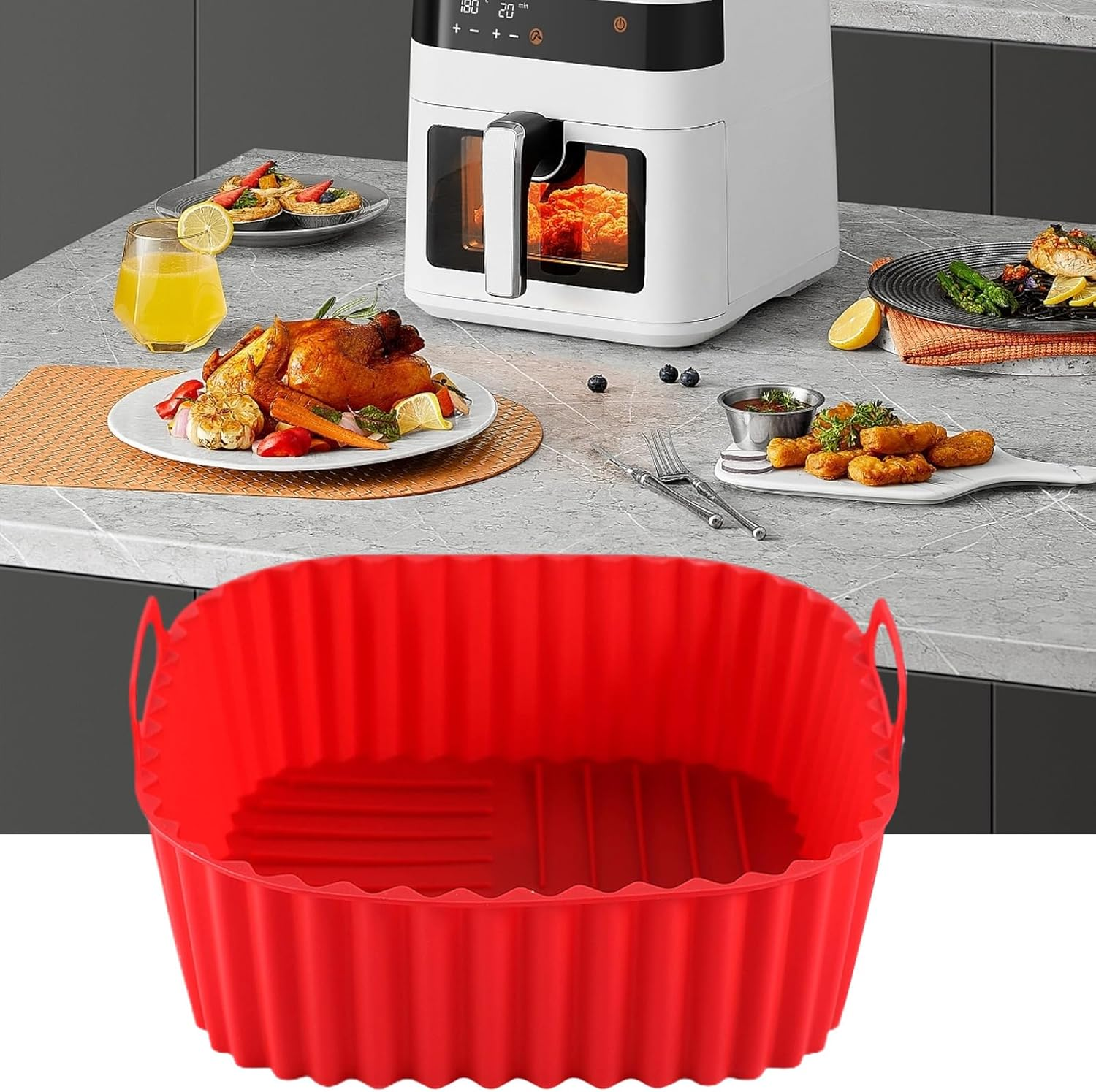 Reusable Air Fryer Liners | Square Air Fryer Basket - Kitchen Cookware Non-Stick Baking Tray for Cooking Grilling Roasting Indoor Outdoor Home Apartment Family Camping Cake image number 4