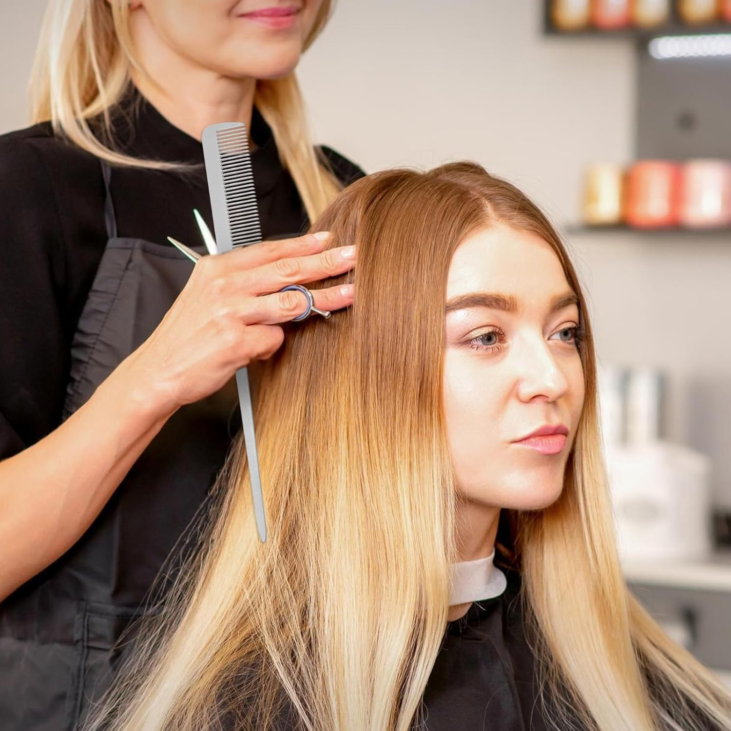 Pack of 2 Handle Combs Stainless Steel Style Comb Hair Comb with Long Metal Handle Fine Cutting Comb for Barber Hair Styling Men and Women (Silver) image number 4