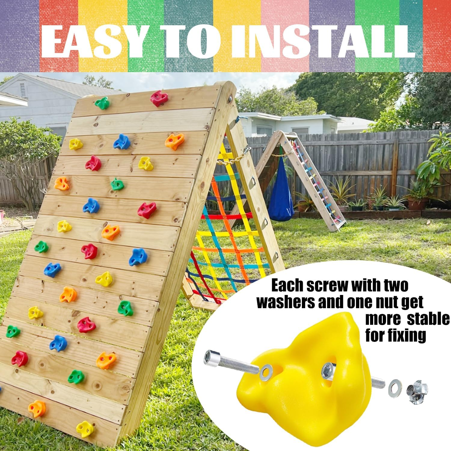 THANMAO Rock Climbing Holds for Kids and Adults,Playground Accessories,Indoor & Outdoor Rock Wall Climbing Kit,With Mounting Hardware and Knotted Rope (25 Pack) image number 1