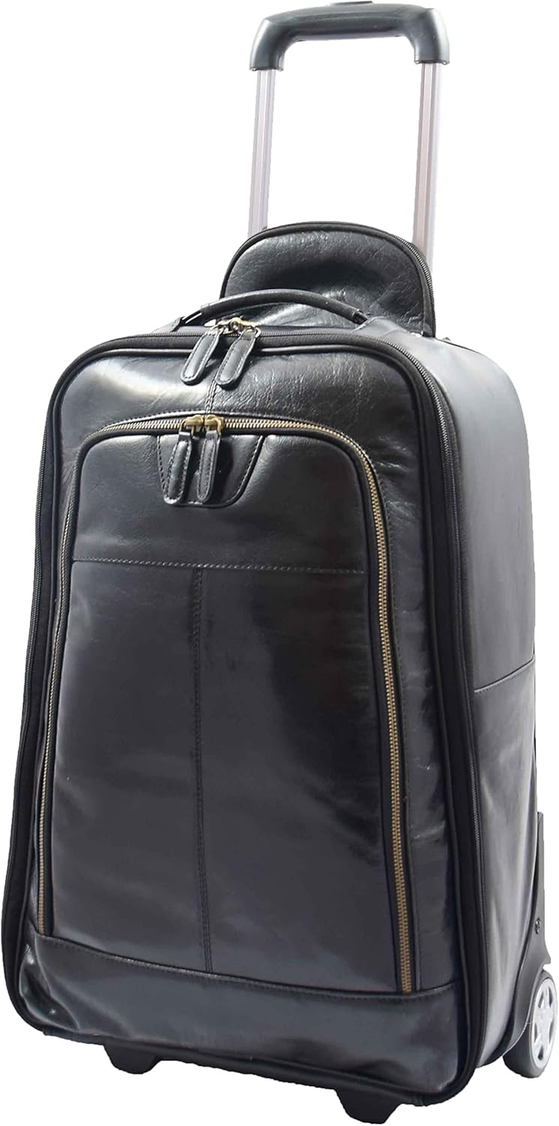 Real Leather Cabin Size Suitcase Wheeled Trolley Carry Case Newton Black, Black, Cabin, Suitcase image number 3