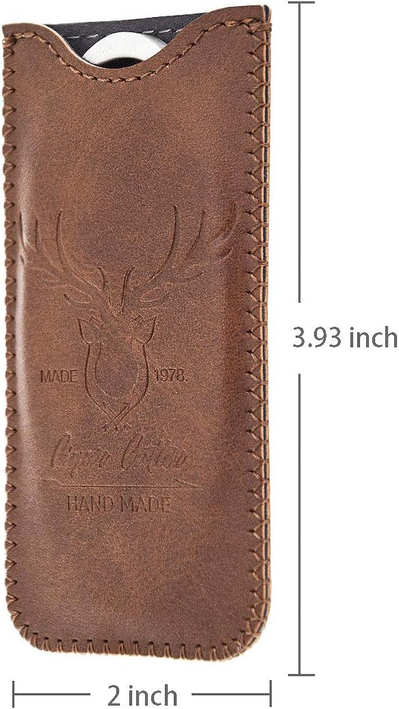 Stainless Steel Cigar Cutter with Leather Case,Double Blade for a Precise Perfect Cut(Brown Deer)