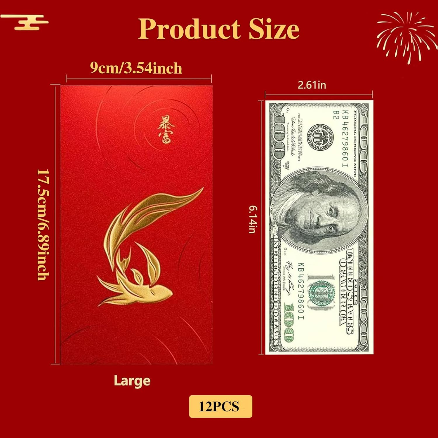 Chinese New Year Red Envelopes, 12 Pieces, Lucky Money Packets, Hong Bao for Spring Festival image number 2