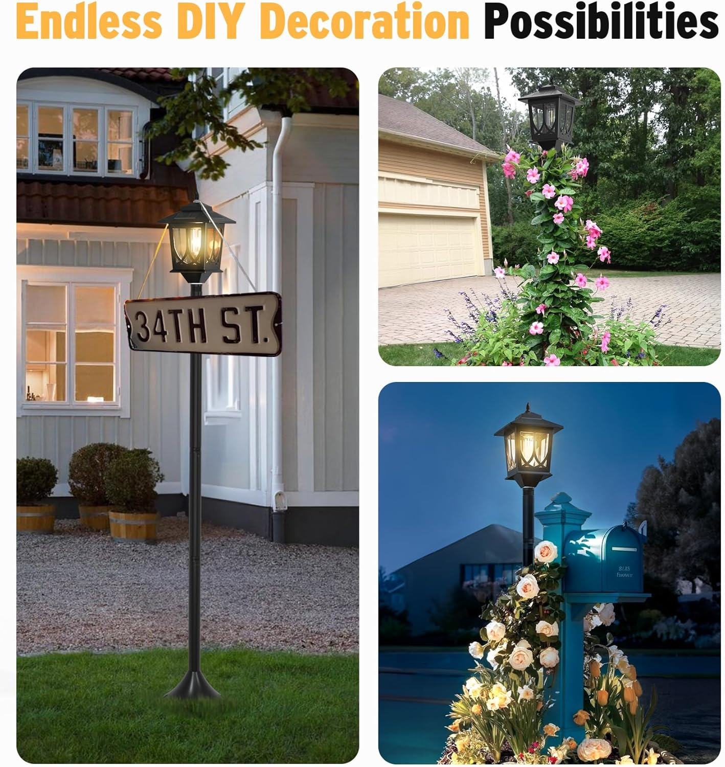 63" Solar Lamp Post Light 2Pack, Solar Light Posts for outside Waterproof, Outdoor Lamps for Patio, Backyard, Front Porch Decor, Warm White, Replaceable Bulb image number 3