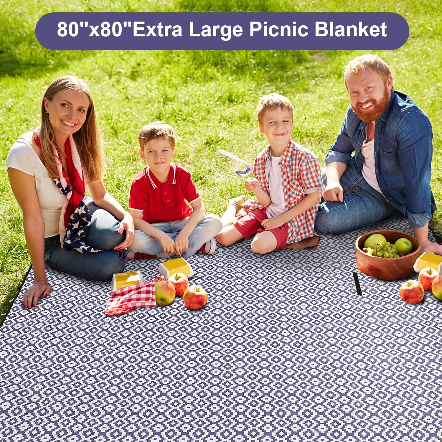 Hcskoss Picnic Blanket 200 X 200 Cm&ndash;Extra Large Waterproof Foldable Picnic Mat, 3 Layer Thick Picnic Rug,Outdoor Rug for Travel Hiking - Blue A image number 3