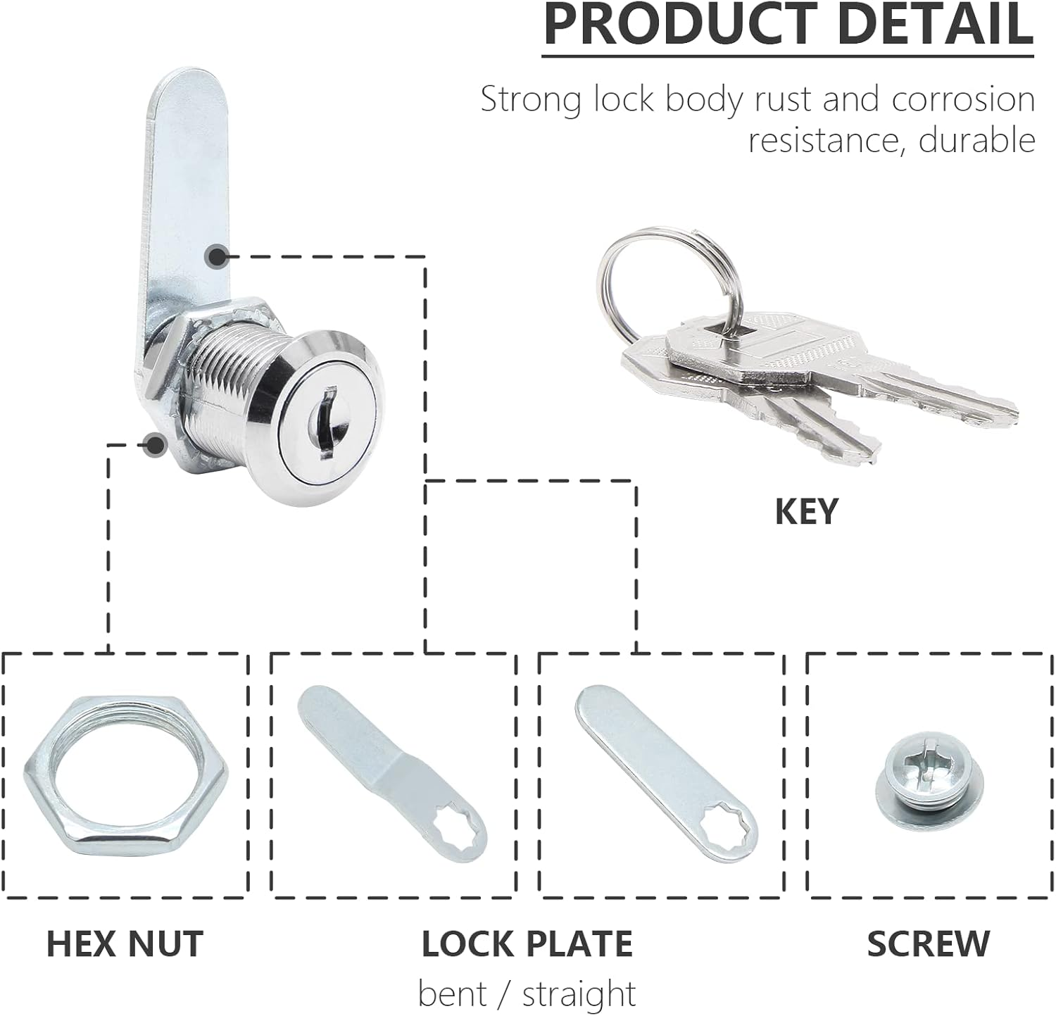 Uenhoy 6 Pack Cam Locks Keyed Alike, 1" (25Mm) Cam Lock Set for Drawers Mailbox Tool Box RV, File Cabinet Locks with Keys image number 2