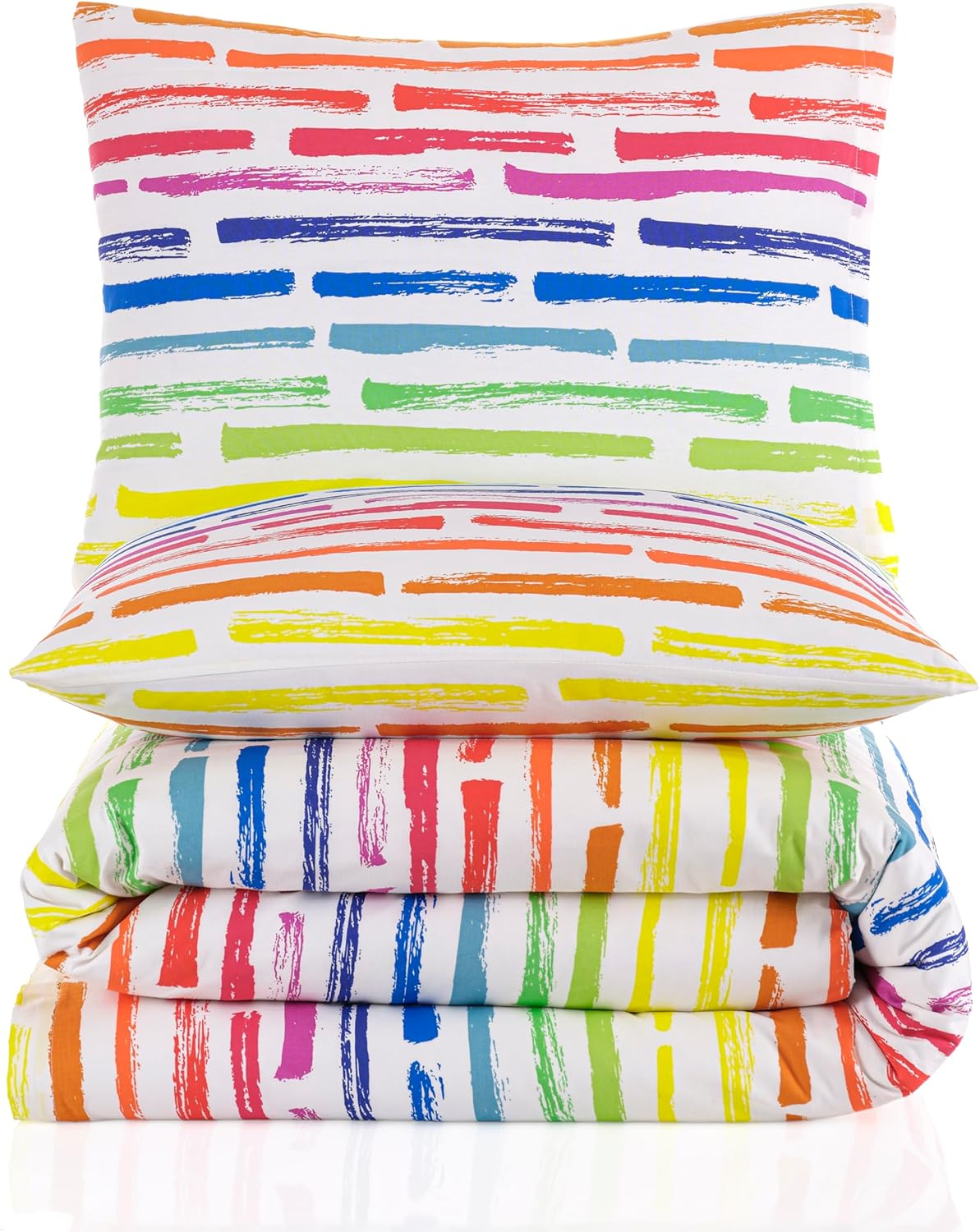 Colourful Striped Renforc&eacute; Bedding Set, 2 Pieces, 135 X 200 Cm Duvet Cover, 80 X 80 Cm Pillowcase
