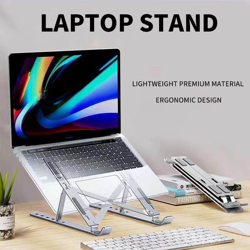 Lightweight Aluminum Laptop Stand,Portable & Foldable with Ergonomic 6-Height Adjustable Computer Stand, Compatible with Air, Pro, Dell, HP, Lenovo More 10-15.6" Laptops (Black) image number 6