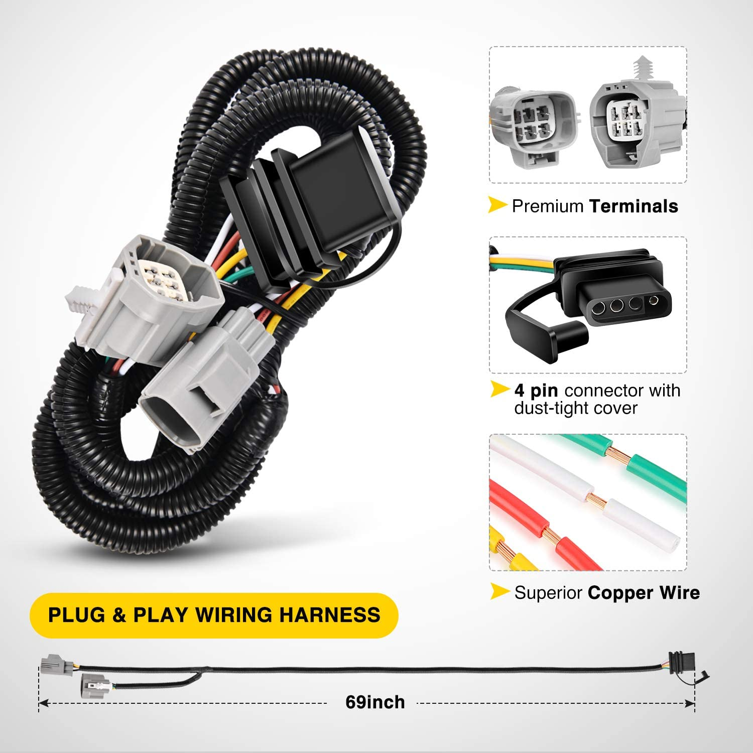 Nilight - JK-61A 2" Inch Rear Bumper Tow Trailer Hitch Receiver Kit, Compatible for 2007-2018 Jeep Wrangler JK 4 Door & 2 Unlimited, W/4-Pin Wiring Harness (Exclude JL Models) image number 3