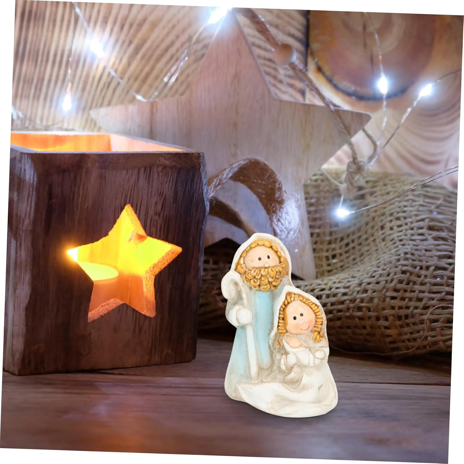 2Pcs Mini Nativity Tabletop Scenes Religious Ornament Small Jesus Figurine Resin Holy Family Scene Shelf Decor Christian Christmas Ornaments for Home image number 6