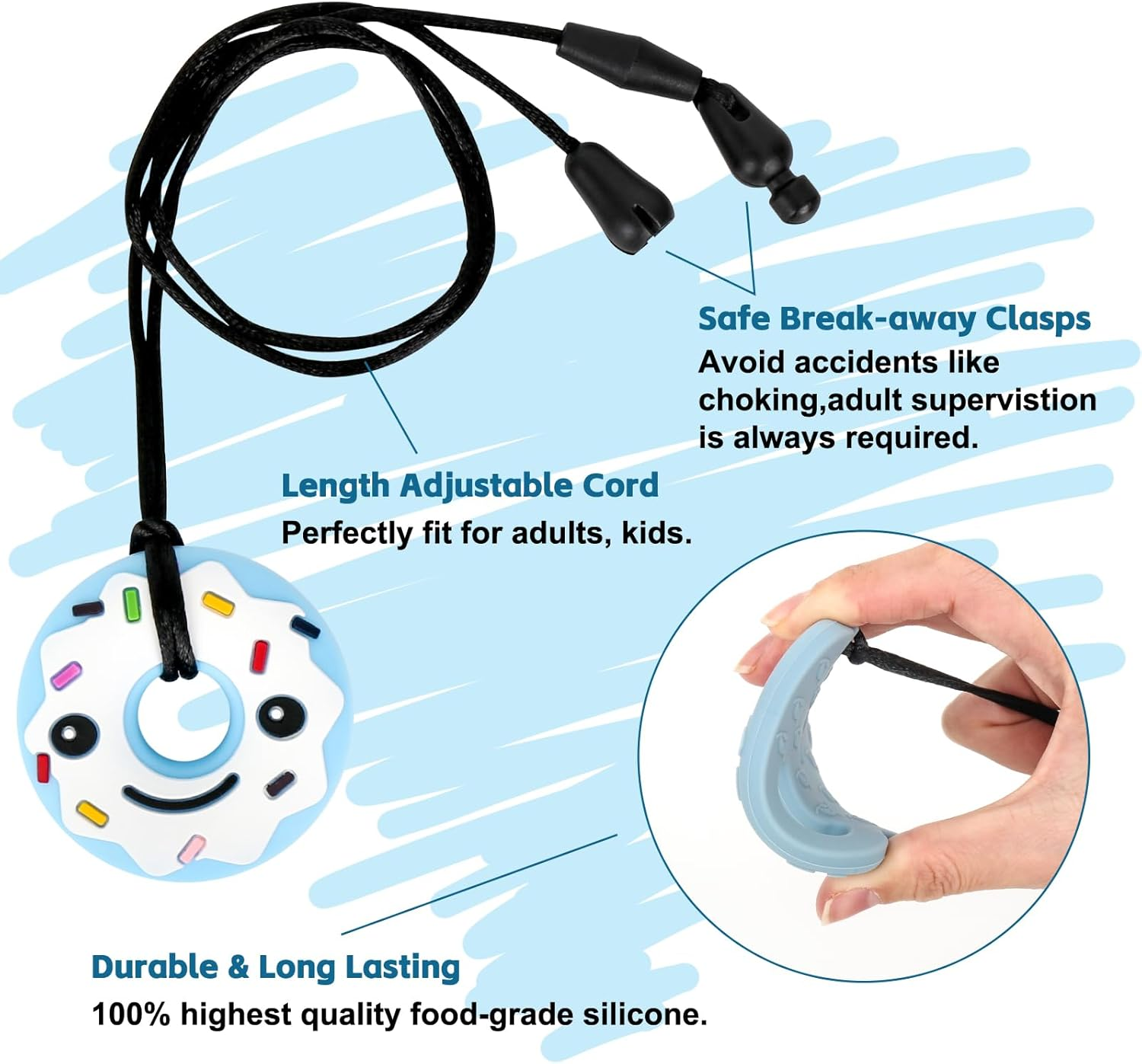 Chewy Necklace Sensory Toys for Autism | 4-Pack Silicone Chew Necklaces for Kids & Adults | Reduce Anxiety, Fidgeting, and Stress image number 6