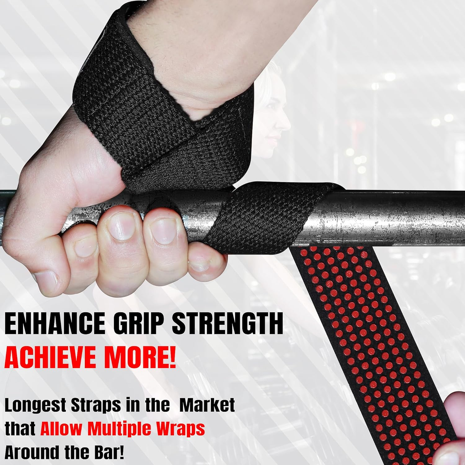 Lifting Straps for Weight Lifting, Bodybuilding, Powerlifting, Strength Training, and Deadlifts | Super-Soft Neoprene Padded-23&rsquo;&rsquo; Gym Wrist Straps | Extra-Strong Silicon Grip image number 2