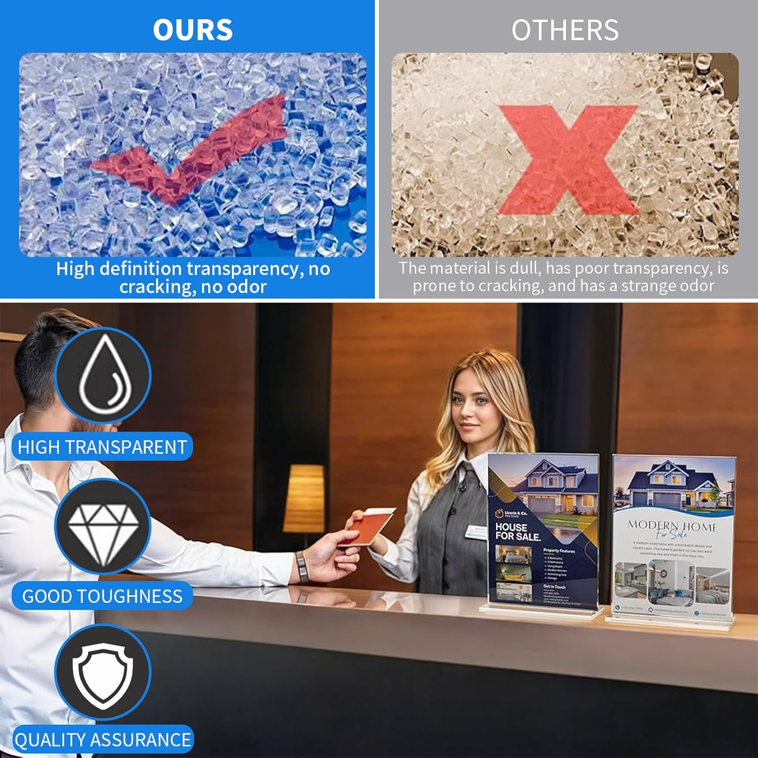 5 Pack Sign Holder, Clear T-Shape A5 Table Top Display Stand, Double Sided Holder for Menu Display, Paper Desk Display Stand, Upright Poster Holder for Promotion Leaflet Exhibition Pictures (5) image number 1