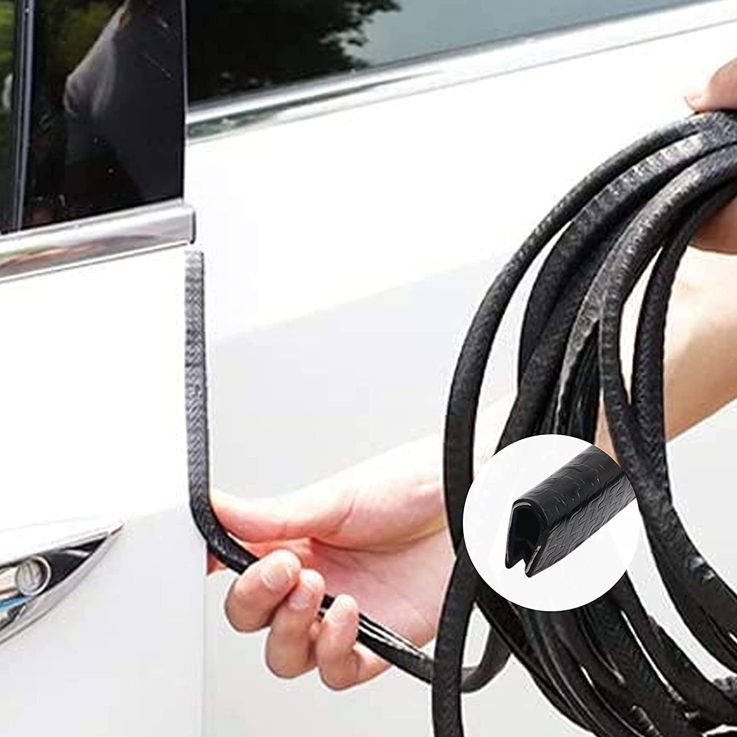 Car Door Edge Guards Worthplanet 32.8Ft/10M U Shape Edge Trim Rubber Car Protection Door Edge, Anti-Collision Rubber Fits for Most Universal Vehicle W120026 (Black) image number 6