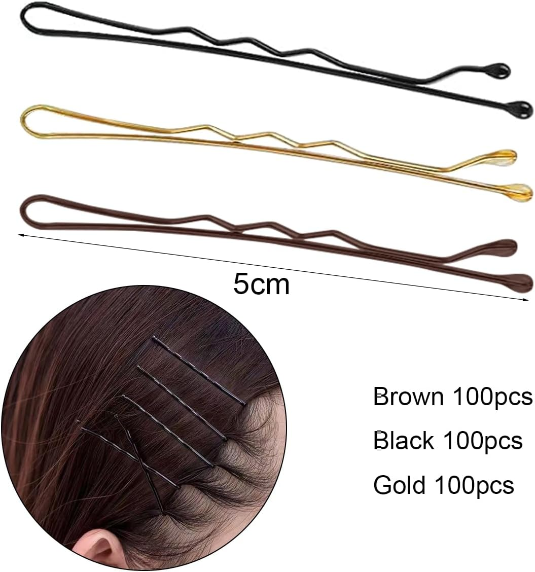 Pack of 300 Mini Hair Clips, Small Hair Clips, 5 Cm Bobby Pins, Hair Clips, Metallic Wave Hair Clips, Women'S Hair Clips for Women, Girls, Children (Brown, Black, Gold) image number 4
