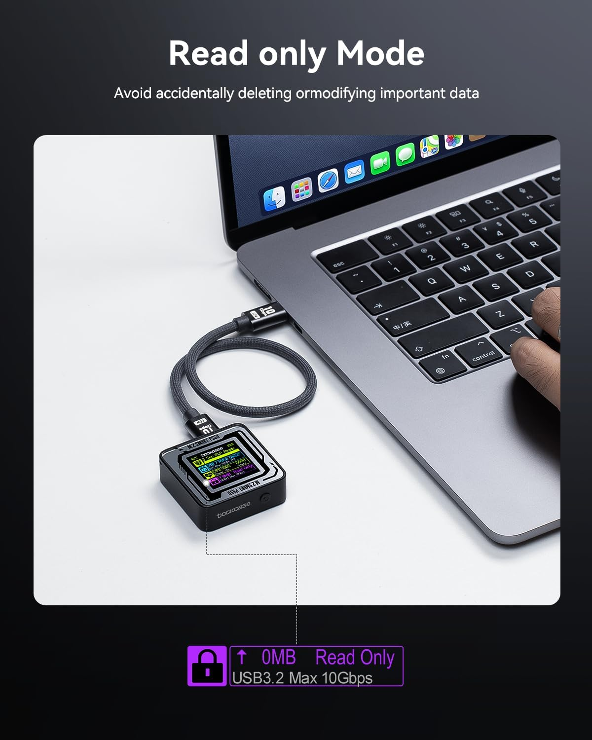 DOCKCASE Pocket M.2 Nvme SSD Enclosure,Support 3S PLP Prevents Write Data Loss,Usb 3.2 Gen 2 Type-C (10 Gbps), Fits Nvme Pcie, Exclusive to Size 2230,Support M-Key B+M Key UASP (US-S) image number 2