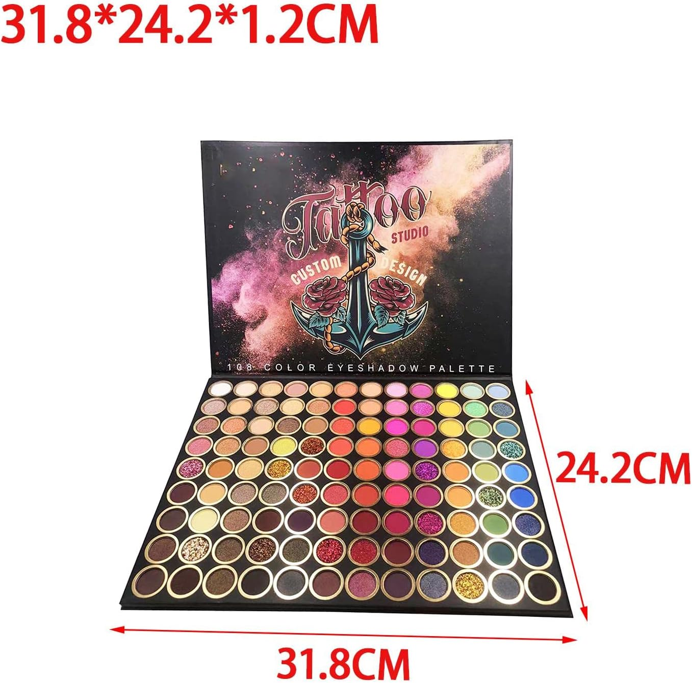 Highly Pigmented 108 Colors Eyeshadow Palette Velvet Texture Pearlescent Waterproof Sweatproof Glitter Warm Mild for Party