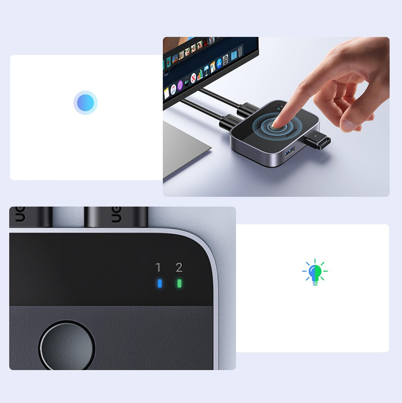 UGREEN USB 3.0 Switch 2 in 2 Out, USB Switcher 2 Computers Sharing Keyboard and Mouse Printer Scanner Webcam, Printer Splitter for 2 Computers, 2 Port USB Selector Switch with 2 USB3.0 Cables image number 1