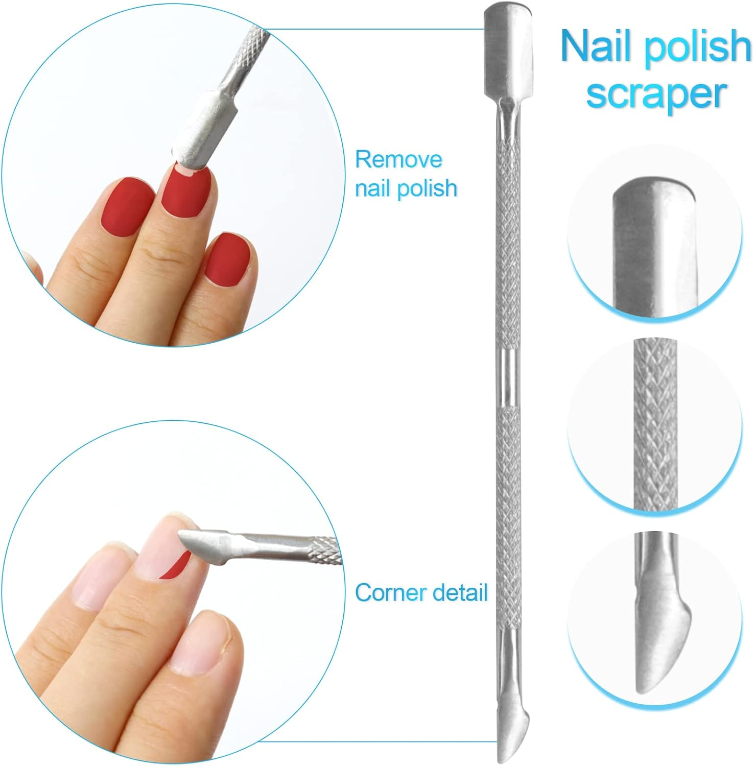 Sularpek Cuticle Remover Tool Set with Cuticle Cutter and Cuticle Pusher, 3 in 1 Professional Cuticle Remover, Cuticle Scissors, Stainless Steel Nail Care Tool for Manicure and Pedicure (Silver) image number 2