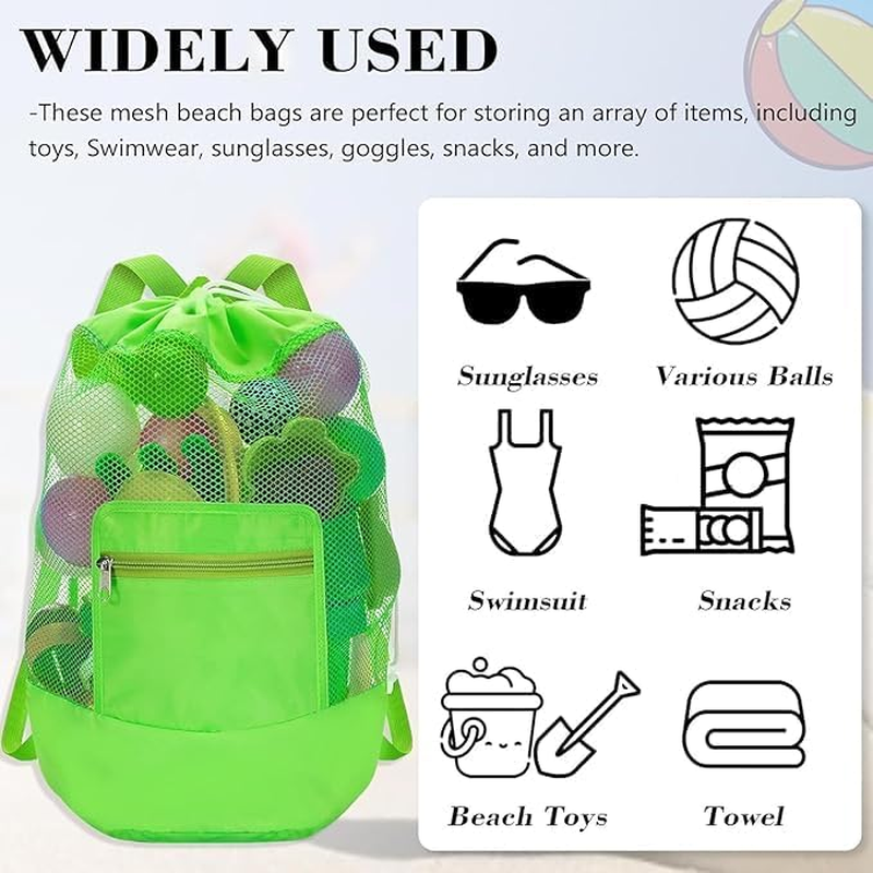 Shuoteng Drawstring Beach Toy Bag, 1Pc Portable Mesh Backpack Beach Tote, Drawstring Beach Shell Toy Bag Mesh Backpack for Pool, Green image number 2
