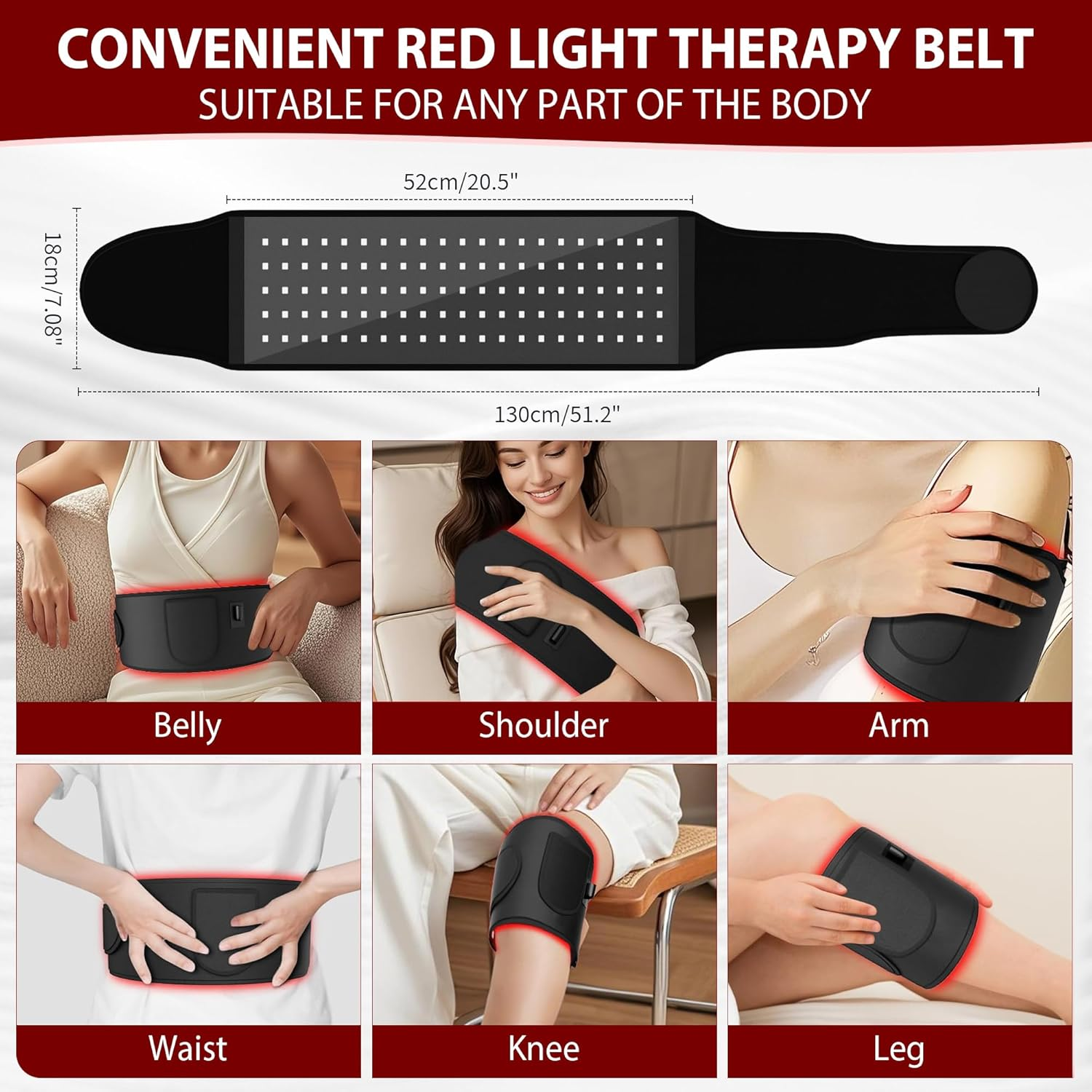 Upgrade Red Light Therapy Belt, Red Light Therapy Device for Body with Timer for Back Shoulder Waist Muscle Pain Relief for Women Men, 140 Leds, 3 in 1 Led Beads, 660Nm Red Light & 850Nm near Infrared Light Therapy Belt image number 2